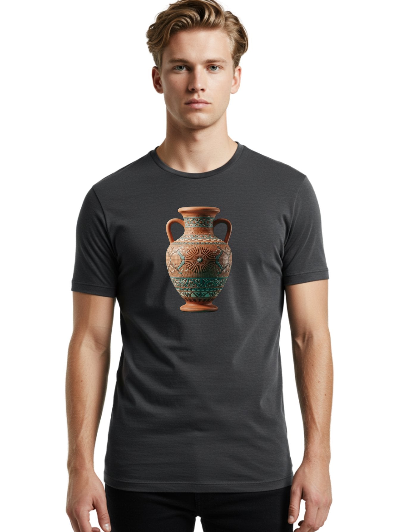 Mosaic-Vase Men'S Graphic Tee, 100% Cotton, Comfortable Casual Summer Wear, Machine Washable, Ancient Greek Vase, Terracotta Pottery, Classical Design, Ornate Patterns, Mosaic Art, Cultural Heritage, Traditional Craftsmanship, Bab023 30