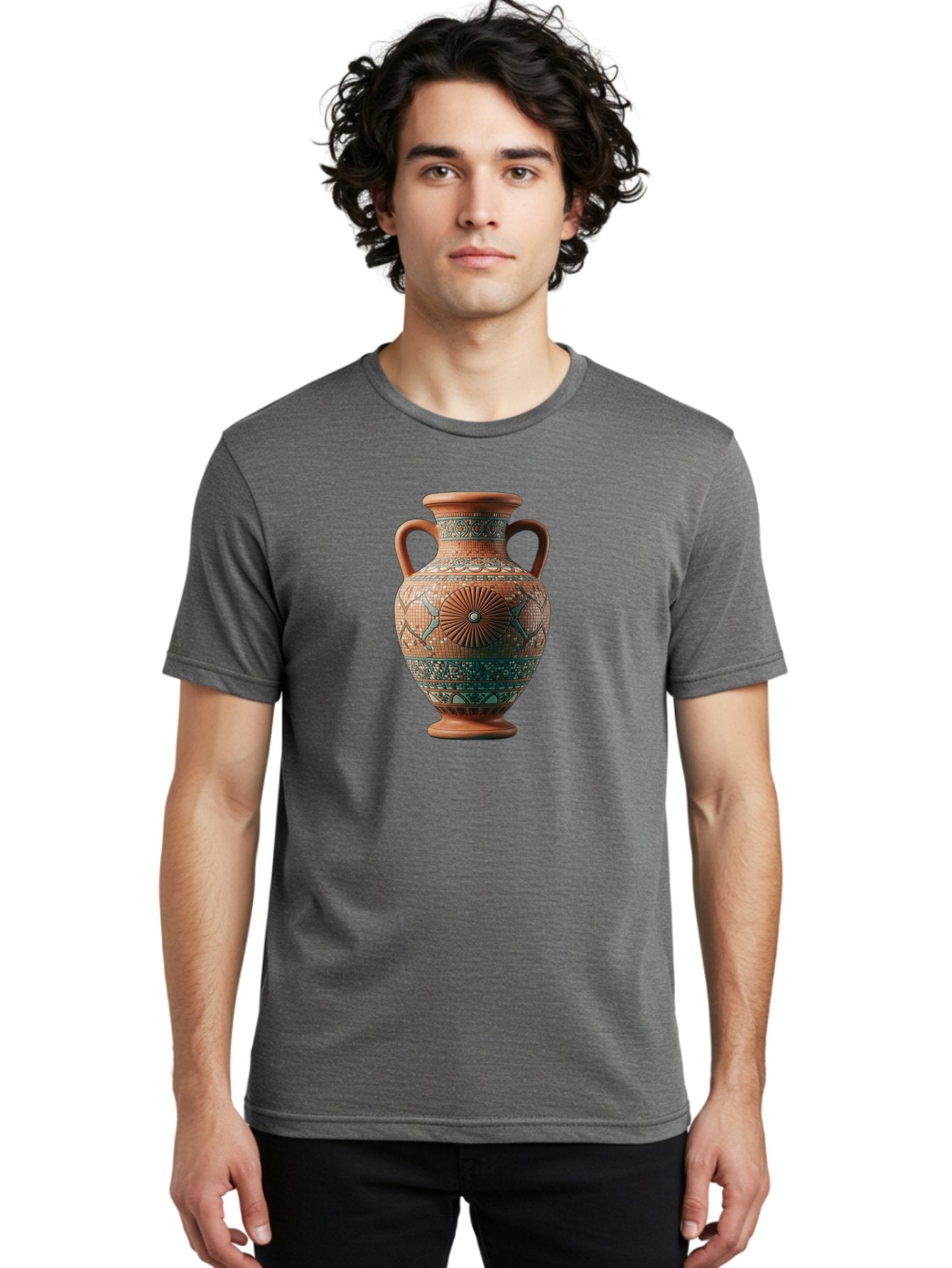Mosaic-Vase Men'S Graphic Tee, 100% Cotton, Comfortable Casual Summer Wear, Machine Washable, Ancient Greek Vase, Terracotta Pottery, Classical Design, Ornate Patterns, Mosaic Art, Cultural Heritage, Traditional Craftsmanship, Bab023 26