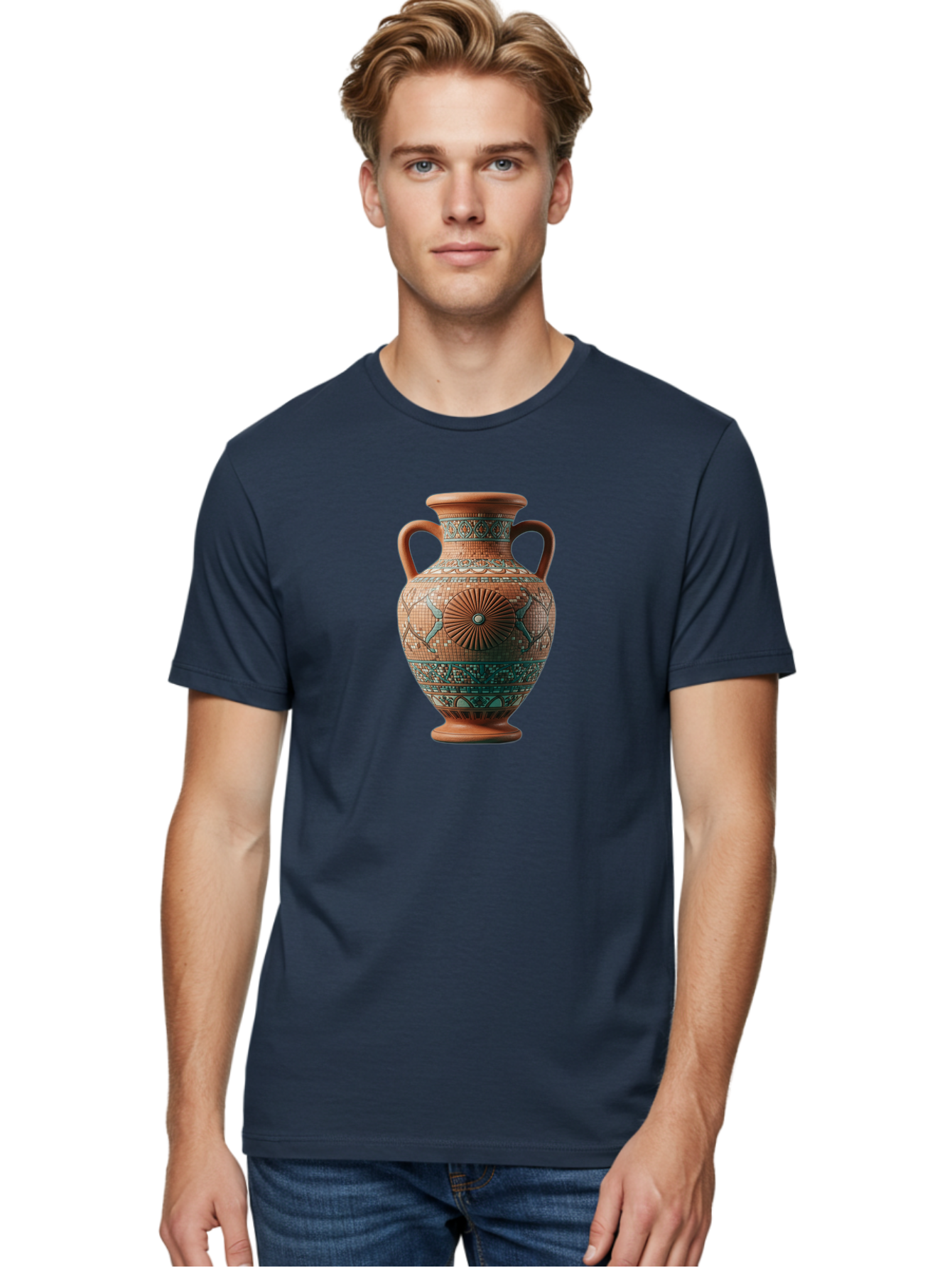 Mosaic-Vase Men'S Graphic Tee, 100% Cotton, Comfortable Casual Summer Wear, Machine Washable, Ancient Greek Vase, Terracotta Pottery, Classical Design, Ornate Patterns, Mosaic Art, Cultural Heritage, Traditional Craftsmanship, Bab023 16