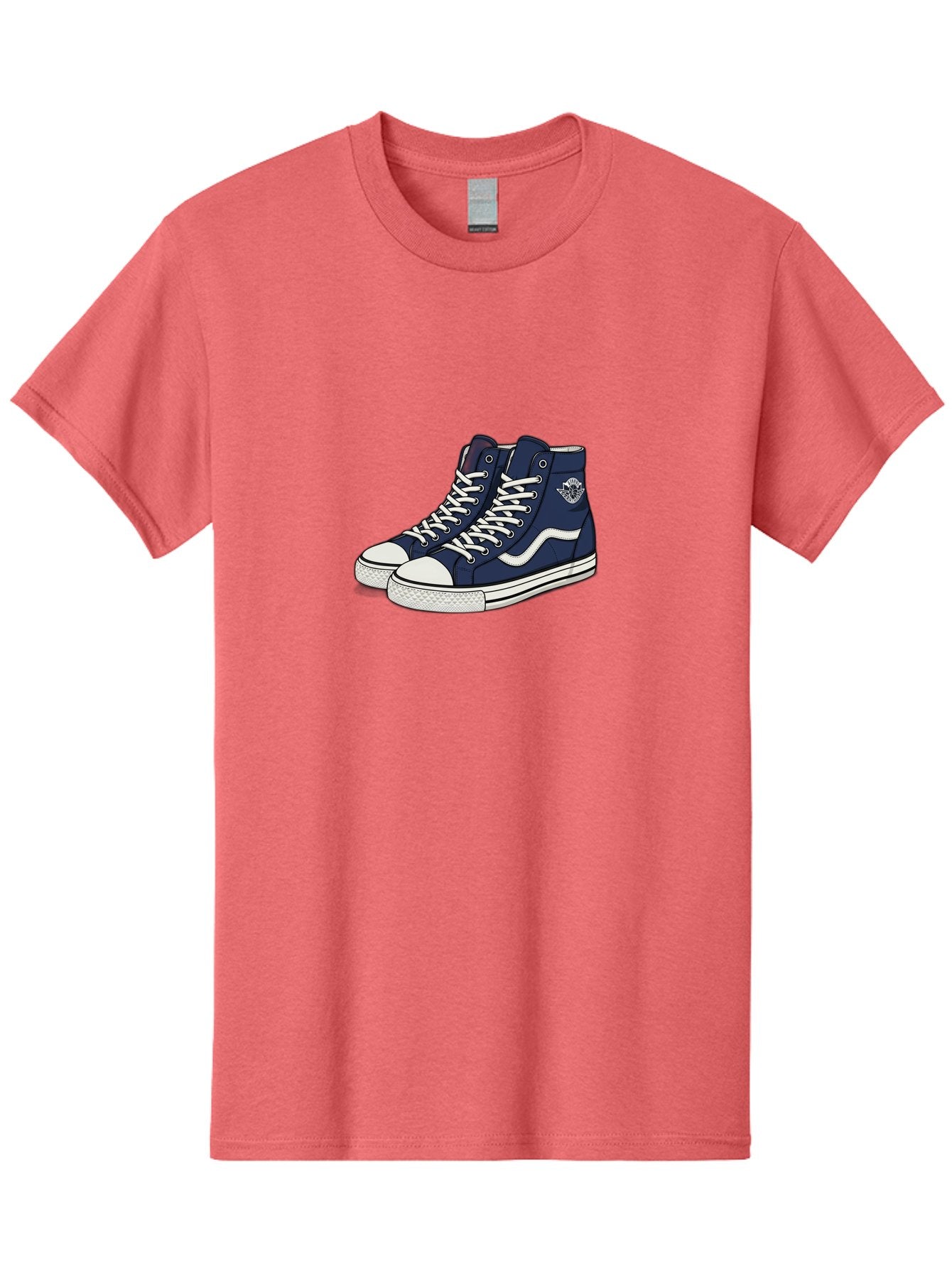Navy-Blue-High-Top-Sneakers Men'S Graphic Tee, 100% Cotton, Comfortable Casual Summer Wear, Machine Washable, Navy Blue Sneakers, High-Top Shoes, White Laces, White Soles, Athletic Footwear, Casual Wear, Sports Shoes, Comfortable Shoes, Bab027 4