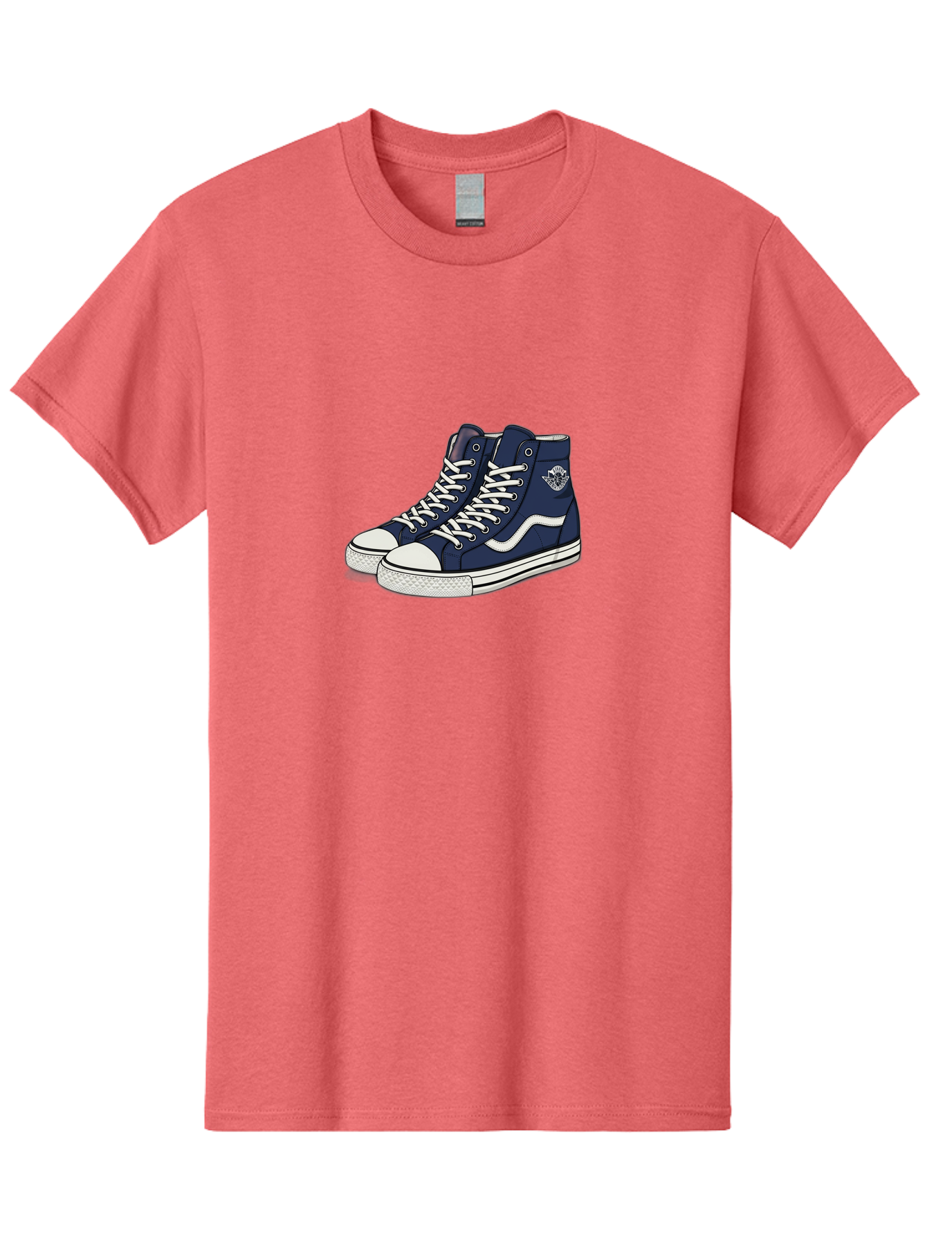 Navy-Blue-High-Top-Sneakers Men'S Graphic Tee, 100% Cotton, Comfortable Casual Summer Wear, Machine Washable, Navy Blue Sneakers, High-Top Shoes, White Laces, White Soles, Athletic Footwear, Casual Wear, Sports Shoes, Comfortable Shoes, Bab027 23