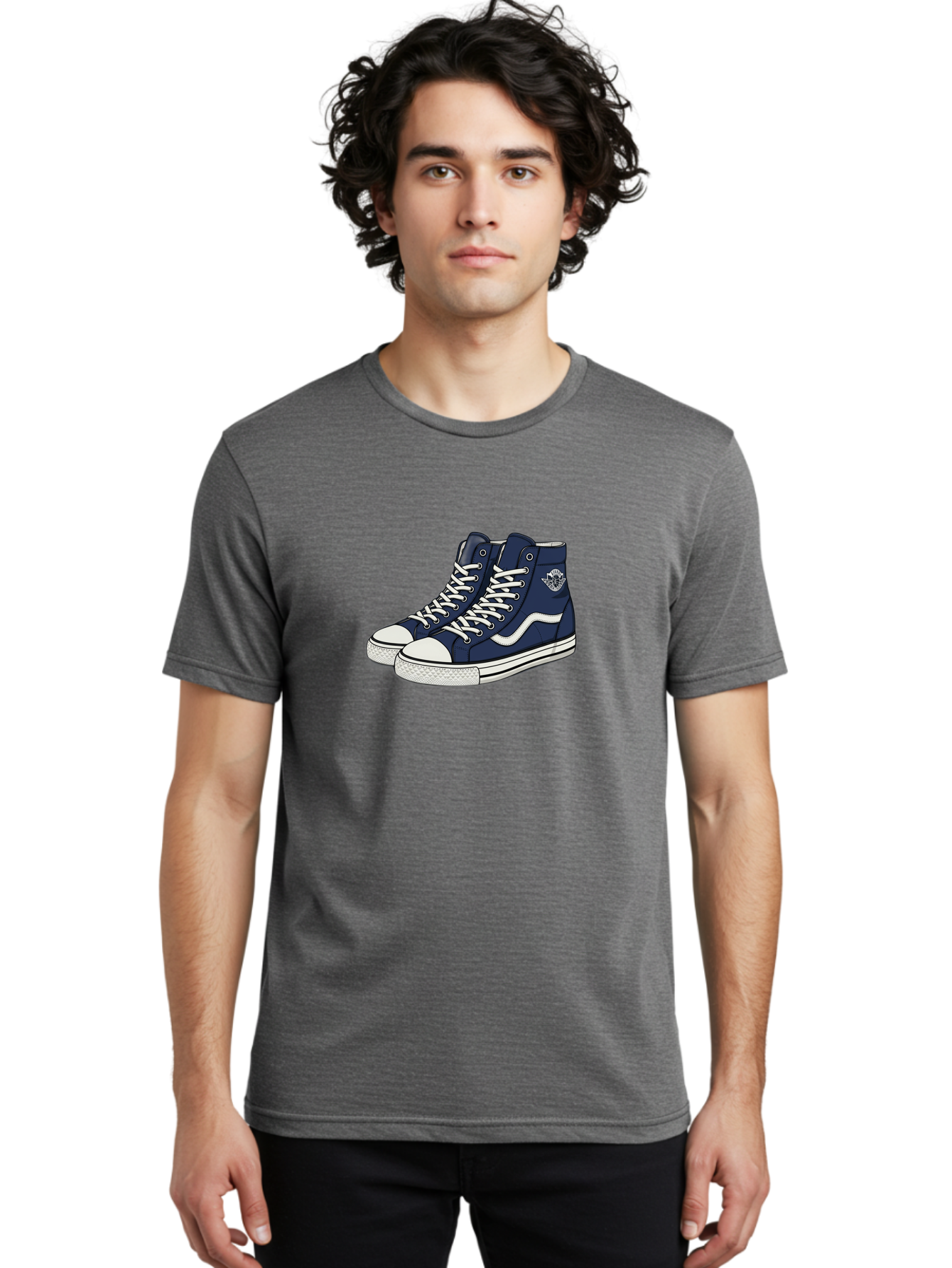 Navy-Blue-High-Top-Sneakers Men'S Graphic Tee, 100% Cotton, Comfortable Casual Summer Wear, Machine Washable, Navy Blue Sneakers, High-Top Shoes, White Laces, White Soles, Athletic Footwear, Casual Wear, Sports Shoes, Comfortable Shoes, Bab027 4