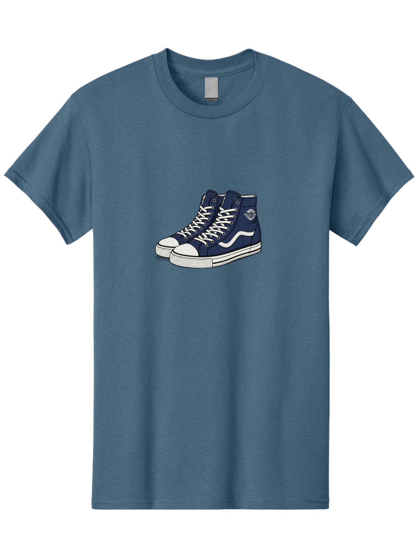 Navy-Blue-High-Top-Sneakers Men'S Graphic Tee, 100% Cotton, Comfortable Casual Summer Wear, Machine Washable, Navy Blue Sneakers, High-Top Shoes, White Laces, White Soles, Athletic Footwear, Casual Wear, Sports Shoes, Comfortable Shoes, Bab027 9