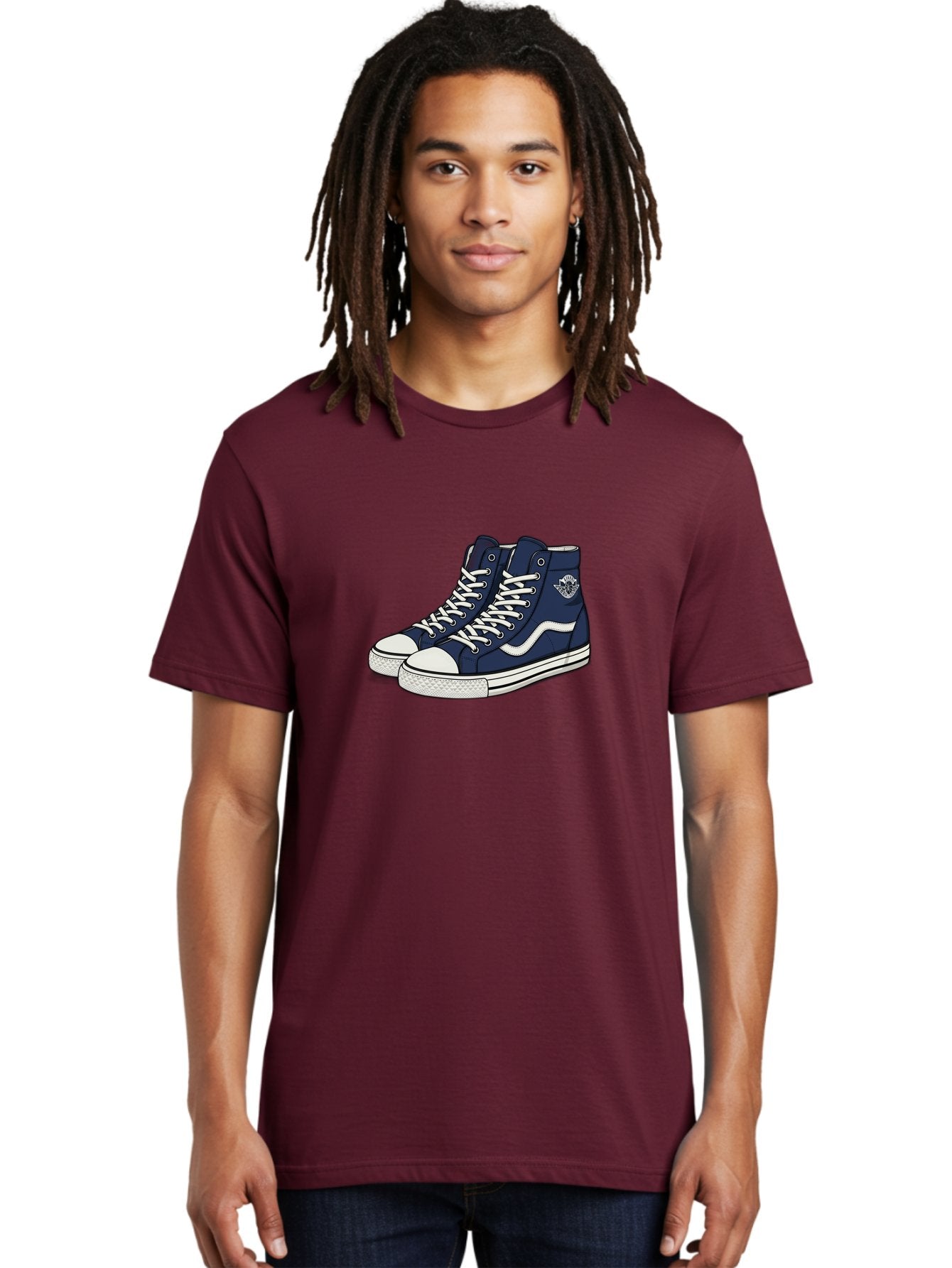 Navy-Blue-High-Top-Sneakers Men'S Graphic Tee, 100% Cotton, Comfortable Casual Summer Wear, Machine Washable, Navy Blue Sneakers, High-Top Shoes, White Laces, White Soles, Athletic Footwear, Casual Wear, Sports Shoes, Comfortable Shoes, Bab027 24