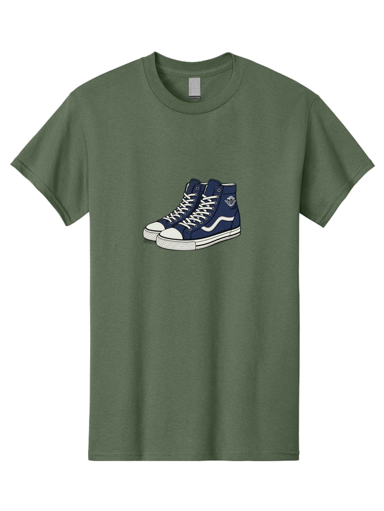 Navy-Blue-High-Top-Sneakers Men'S Graphic Tee, 100% Cotton, Comfortable Casual Summer Wear, Machine Washable, Navy Blue Sneakers, High-Top Shoes, White Laces, White Soles, Athletic Footwear, Casual Wear, Sports Shoes, Comfortable Shoes, Bab027