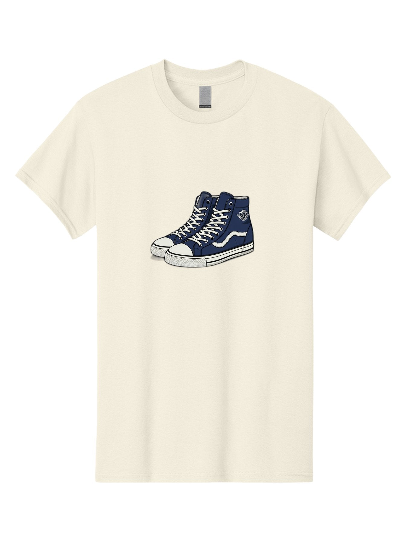 Navy-Blue-High-Top-Sneakers Men'S Graphic Tee, 100% Cotton, Comfortable Casual Summer Wear, Machine Washable, Navy Blue Sneakers, High-Top Shoes, White Laces, White Soles, Athletic Footwear, Casual Wear, Sports Shoes, Comfortable Shoes, Bab027 8