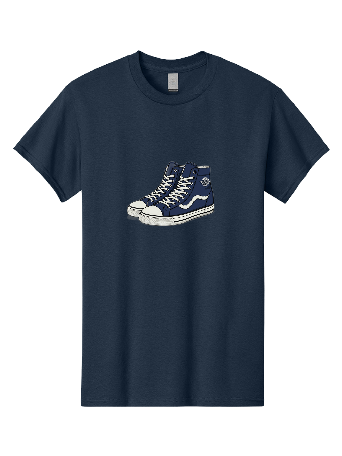 Navy-Blue-High-Top-Sneakers Men'S Graphic Tee, 100% Cotton, Comfortable Casual Summer Wear, Machine Washable, Navy Blue Sneakers, High-Top Shoes, White Laces, White Soles, Athletic Footwear, Casual Wear, Sports Shoes, Comfortable Shoes, Bab027 5