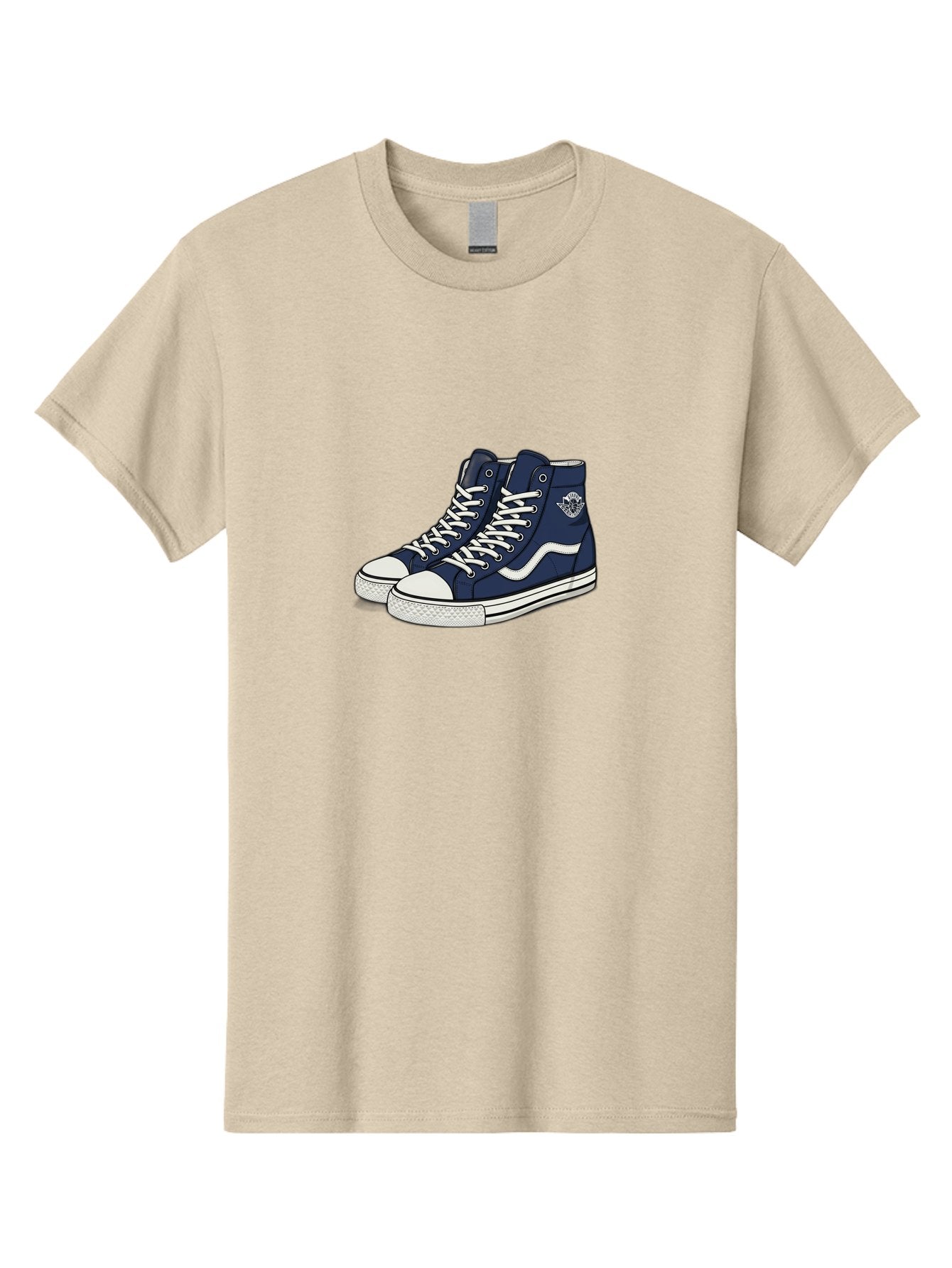 Navy-Blue-High-Top-Sneakers Men'S Graphic Tee, 100% Cotton, Comfortable Casual Summer Wear, Machine Washable, Navy Blue Sneakers, High-Top Shoes, White Laces, White Soles, Athletic Footwear, Casual Wear, Sports Shoes, Comfortable Shoes, Bab027