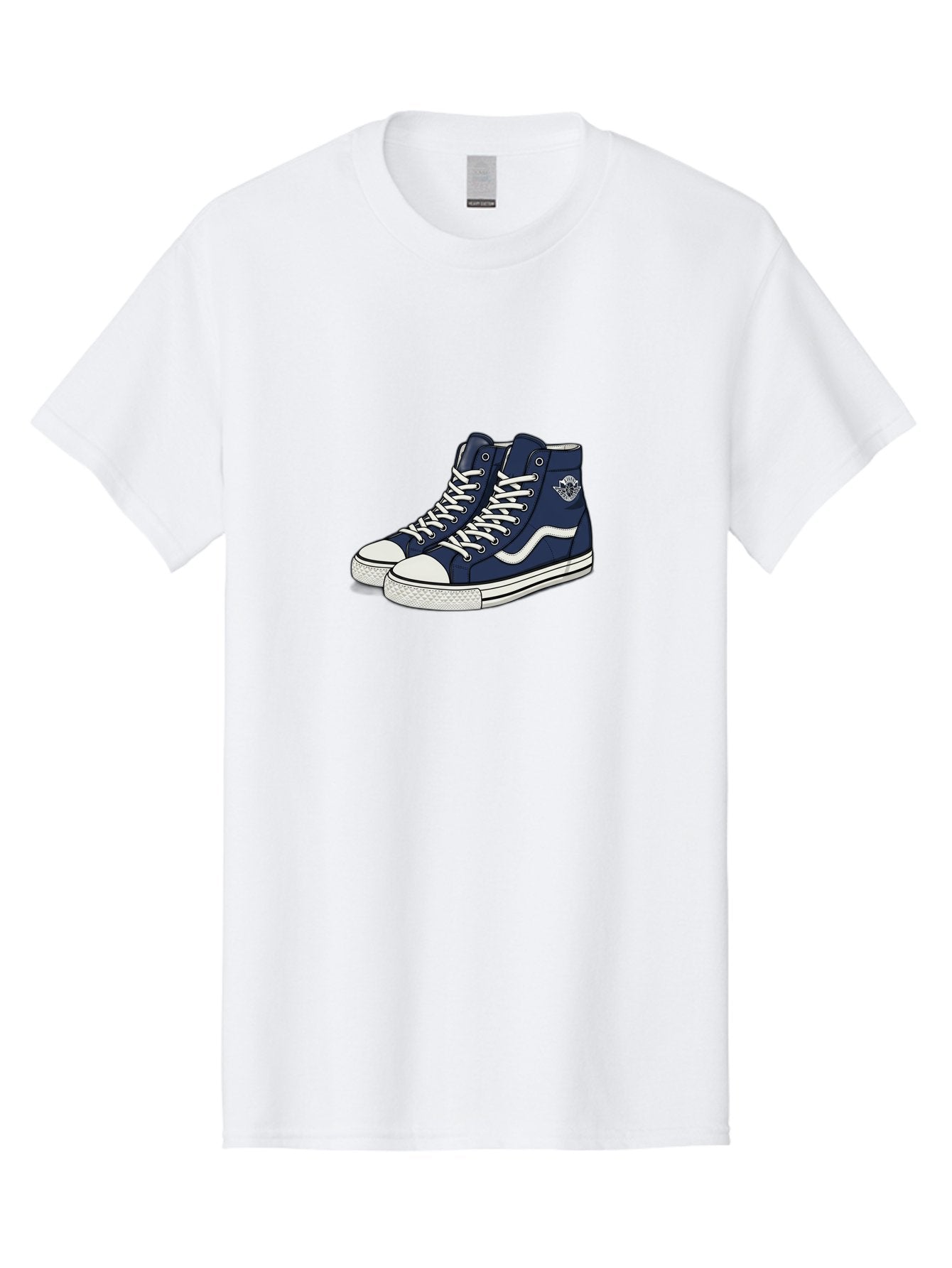 Navy-Blue-High-Top-Sneakers Men'S Graphic Tee, 100% Cotton, Comfortable Casual Summer Wear, Machine Washable, Navy Blue Sneakers, High-Top Shoes, White Laces, White Soles, Athletic Footwear, Casual Wear, Sports Shoes, Comfortable Shoes, Bab027 3