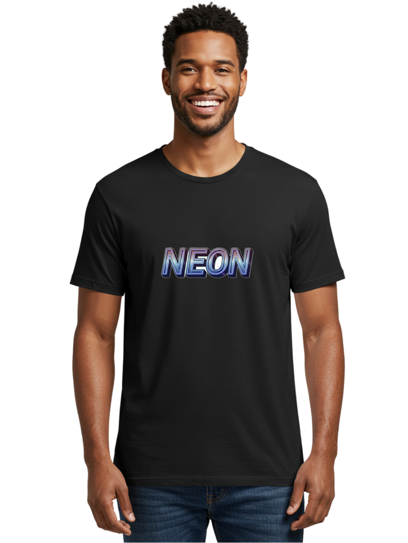 Neon Men'S Graphic Tee, 100% Cotton, Comfortable Casual Summer Wear, Machine Washable, Neon Sign, Glowing Letters, Futuristic Design, Vibrant Colors, Chrome Effect, Modern Aesthetic, Nightlife Inspiration, Urban Style, Bold Typography Bab029 14