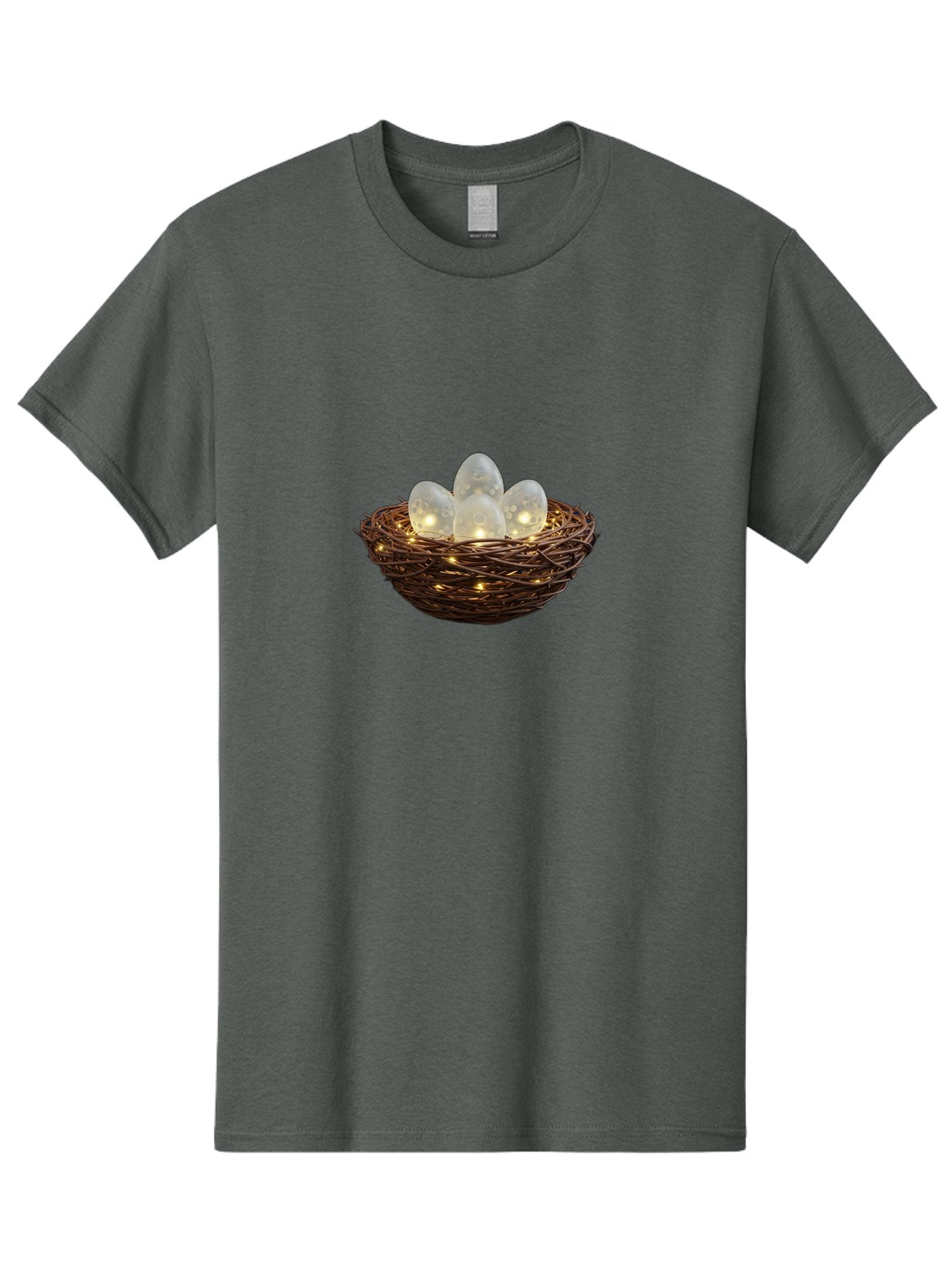 Nest-With-Eggs Men'S Graphic Tee, 100% Cotton, Comfortable Casual Summer Wear, Machine Washable, Glowing Eggs In A Nest, Festive Decor, Decorative Nest, Twig Nest, Glowing Orbs, String Lights, Home Decor, Easter Eggs, Spring Decoration Bab030 8