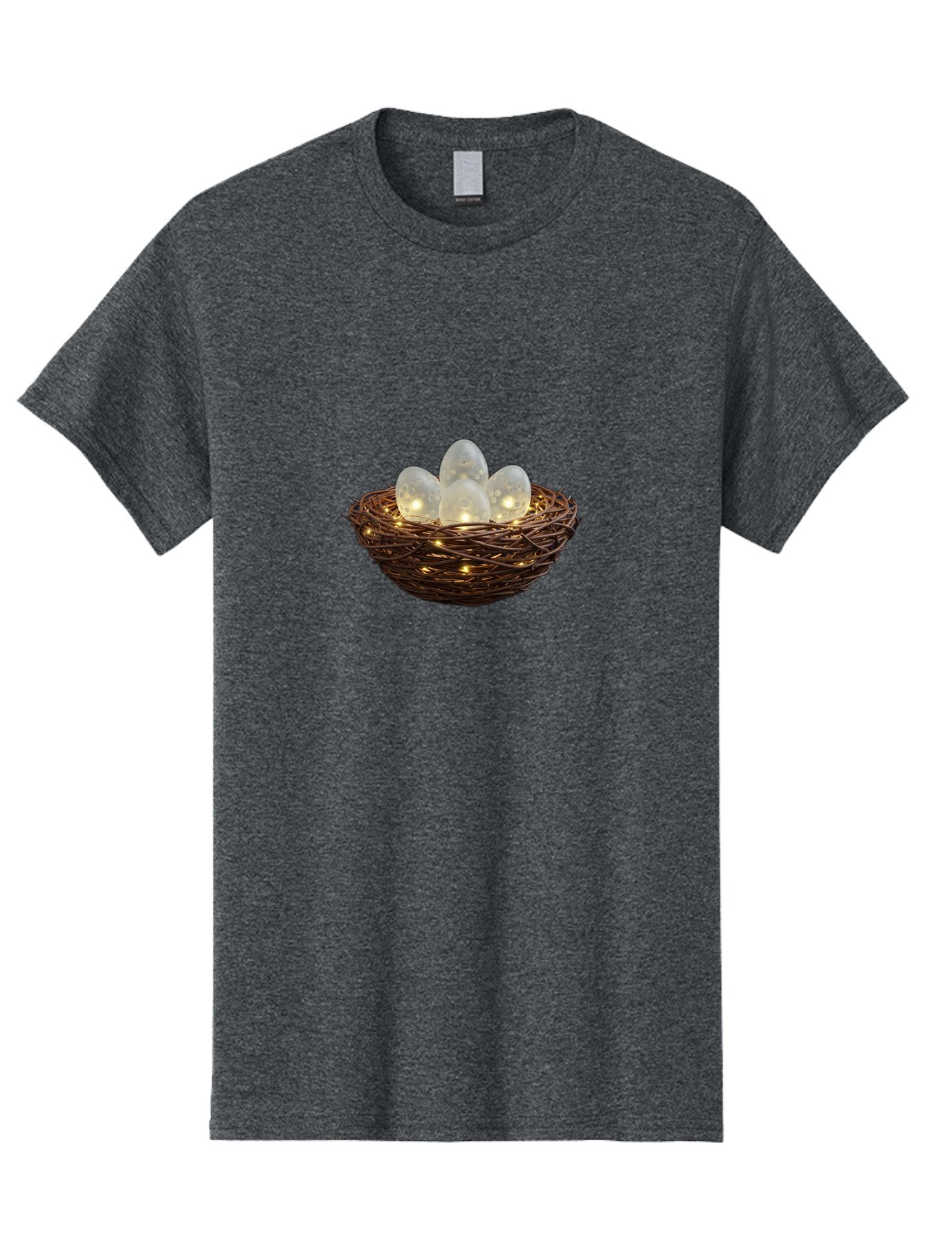 Nest-With-Eggs Men'S Graphic Tee, 100% Cotton, Comfortable Casual Summer Wear, Machine Washable, Glowing Eggs In A Nest, Festive Decor, Decorative Nest, Twig Nest, Glowing Orbs, String Lights, Home Decor, Easter Eggs, Spring Decoration Bab030 4