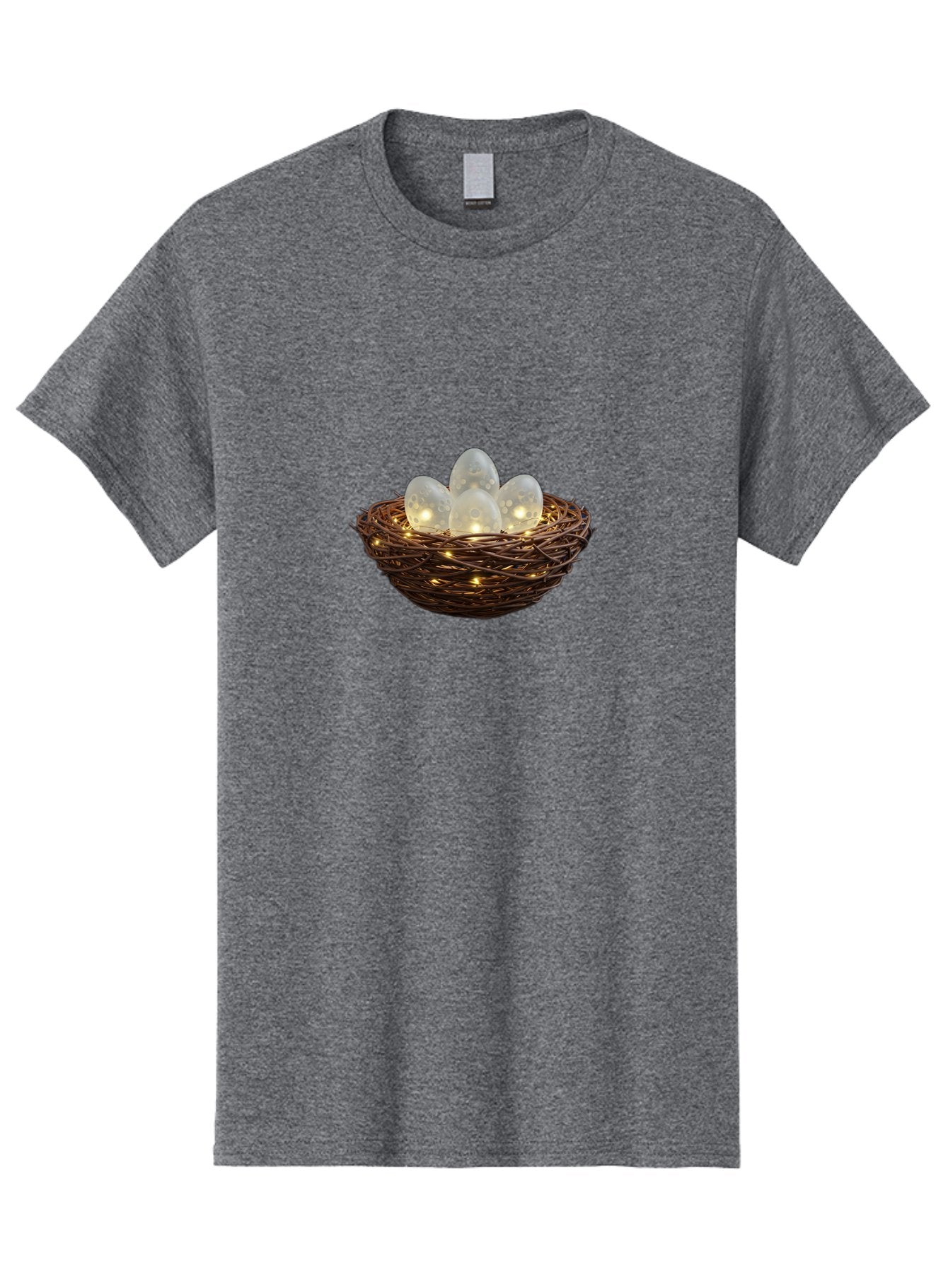 Nest-With-Eggs Men'S Graphic Tee, 100% Cotton, Comfortable Casual Summer Wear, Machine Washable, Glowing Eggs In A Nest, Festive Decor, Decorative Nest, Twig Nest, Glowing Orbs, String Lights, Home Decor, Easter Eggs, Spring Decoration Bab030 15