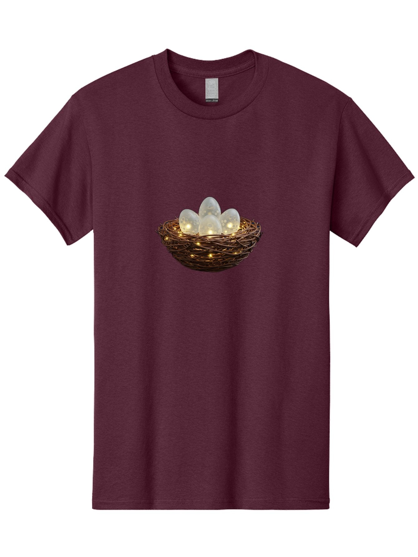 Nest-With-Eggs Men'S Graphic Tee, 100% Cotton, Comfortable Casual Summer Wear, Machine Washable, Glowing Eggs In A Nest, Festive Decor, Decorative Nest, Twig Nest, Glowing Orbs, String Lights, Home Decor, Easter Eggs, Spring Decoration Bab030 11