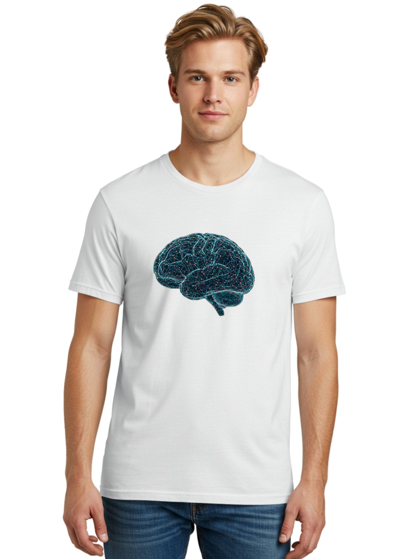 Network-Brain Men'S Graphic Tee, 100% Cotton, Comfortable Casual Summer Wear, Machine Washable, Human Brain, Neurological Connections, Complex Neural Networks, Futuristic Illustration, Science Fiction, Cognitive Function, Brain Activity, Bab031 16
