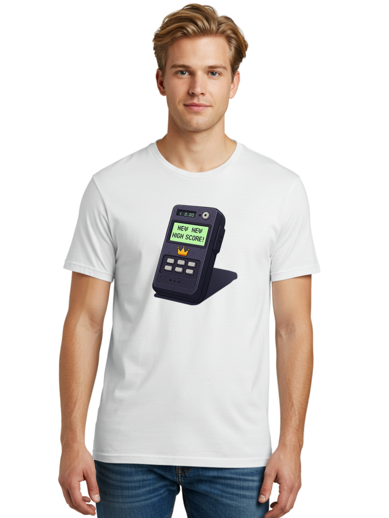 New-New-High-Score Men'S Graphic Tee, 100% Cotton, Comfortable Casual Summer Wear, Machine Washable, Retro Game Console, Vintage Video Game, High Score Alert, Nostalgic Gaming, Classic Arcade, Pixel Art, Electronic Device, Retro Technology, Bab032 26