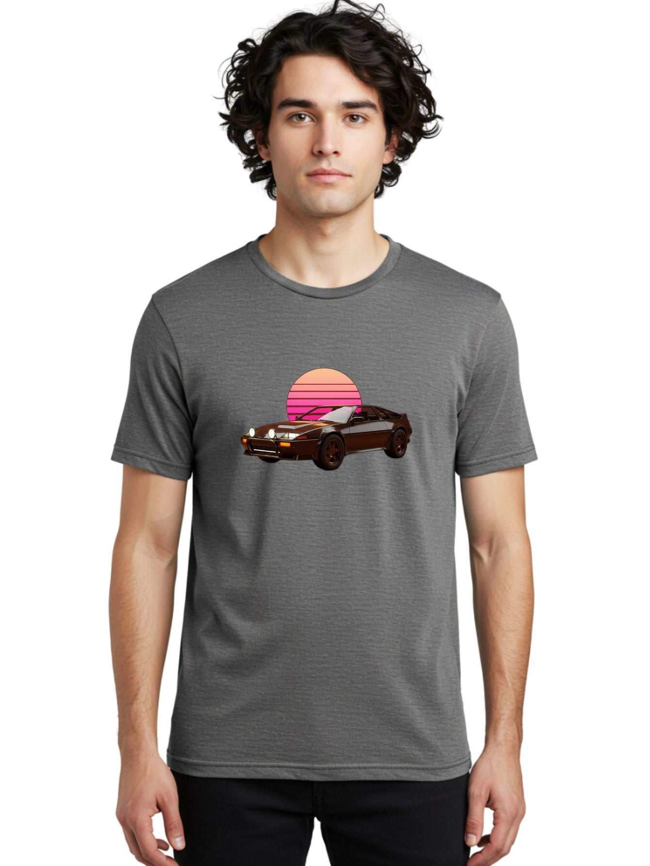 Nissan-240Z Men'S Graphic Tee, 100% Cotton, Comfortable Casual Summer Wear, Machine Washable, Vintage Sports Car, Retro Style, Dusk Scene, Gradient Sunset, Nostalgic Feel, Classic Automobile, Vintage Vibes, Iconic Design, Automotive Art, Bab036 19