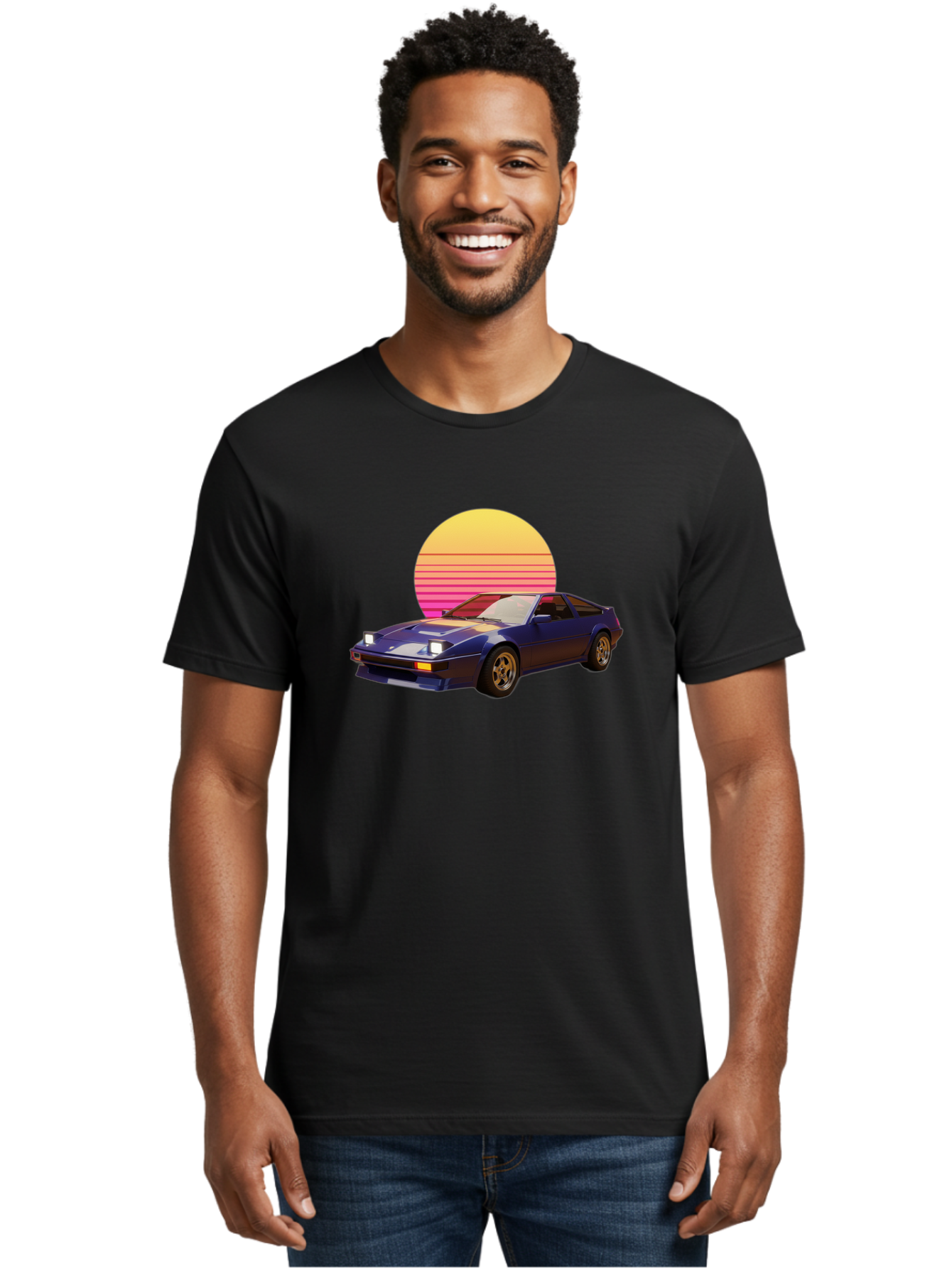 Nissan-280Zx Men'S Graphic Tee, 100% Cotton, Comfortable Casual Summer Wear, Machine Washable, Retro Sports Car, Vintage Automobile, 80S Style, Pop Art, Neon Colors, Gradient Sun, Futuristic Design, Classic Ride, Nostalgic Feel, Bab037 6