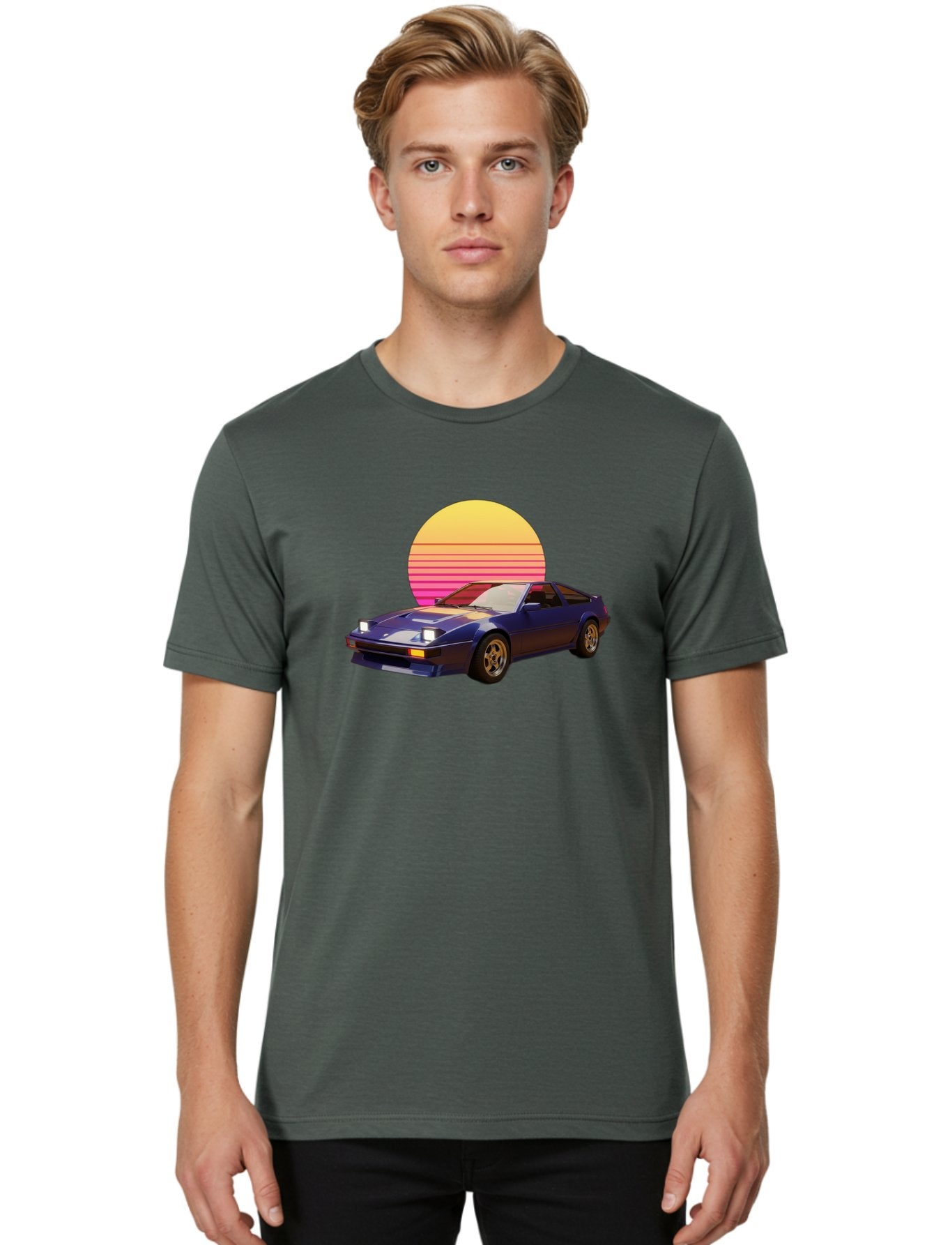 Nissan-280Zx Men'S Graphic Tee, 100% Cotton, Comfortable Casual Summer Wear, Machine Washable, Retro Sports Car, Vintage Automobile, 80S Style, Pop Art, Neon Colors, Gradient Sun, Futuristic Design, Classic Ride, Nostalgic Feel, Bab037 23