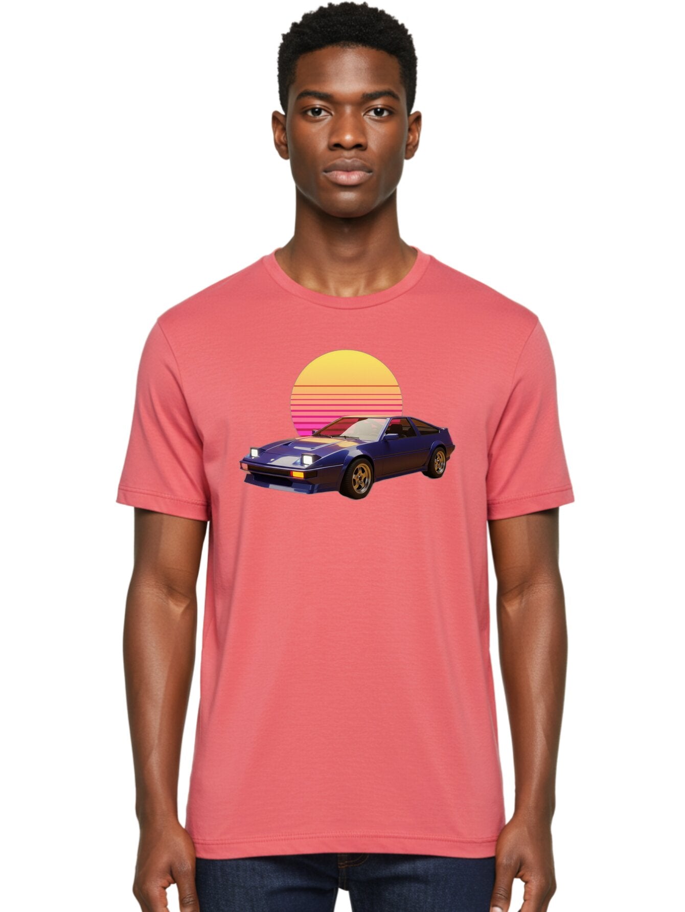 Nissan-280Zx Men'S Graphic Tee, 100% Cotton, Comfortable Casual Summer Wear, Machine Washable, Retro Sports Car, Vintage Automobile, 80S Style, Pop Art, Neon Colors, Gradient Sun, Futuristic Design, Classic Ride, Nostalgic Feel, Bab037 24