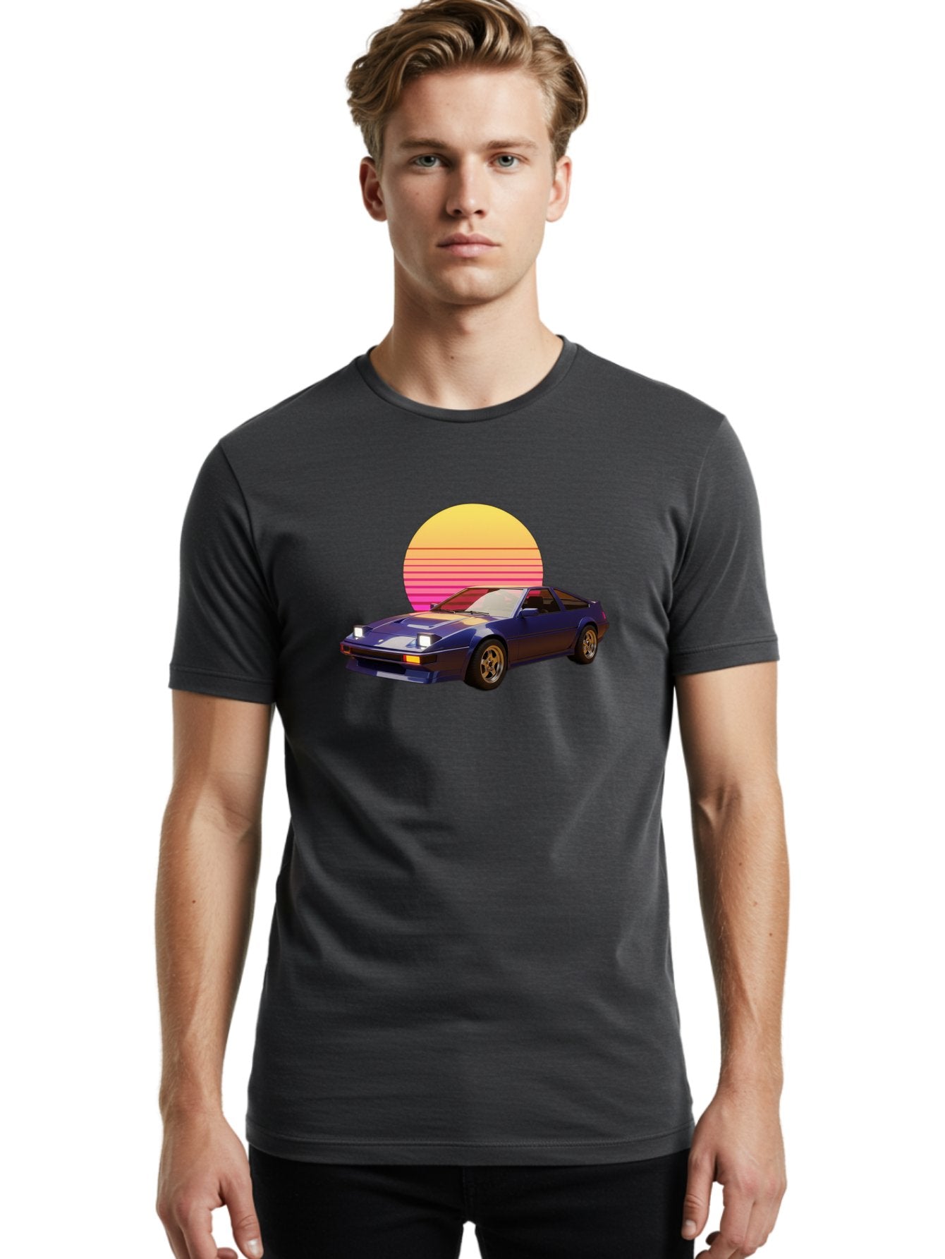 Nissan-280Zx Men'S Graphic Tee, 100% Cotton, Comfortable Casual Summer Wear, Machine Washable, Retro Sports Car, Vintage Automobile, 80S Style, Pop Art, Neon Colors, Gradient Sun, Futuristic Design, Classic Ride, Nostalgic Feel, Bab037 26
