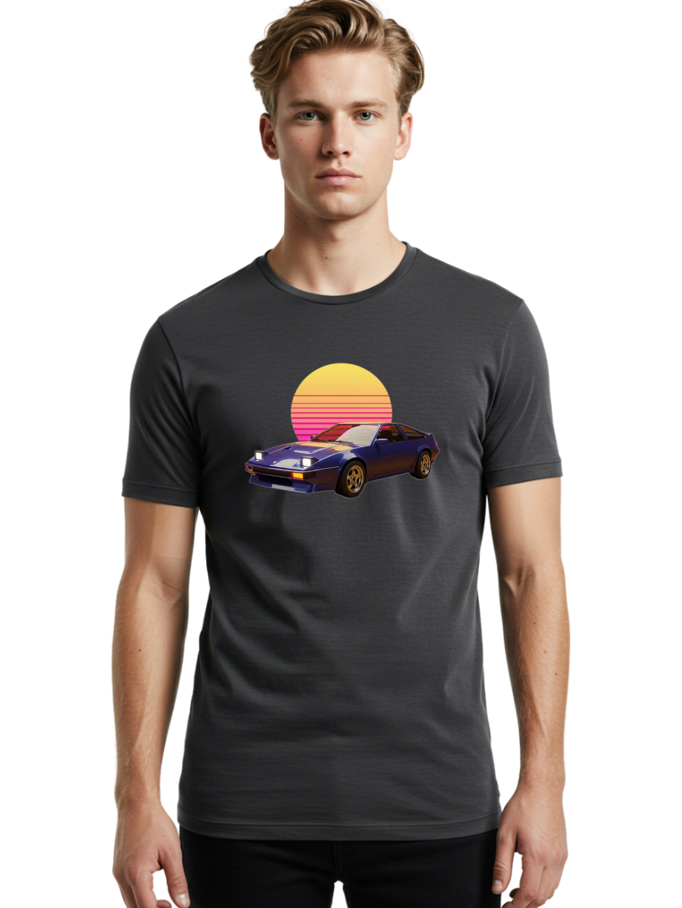 Nissan-280Zx Men'S Graphic Tee, 100% Cotton, Comfortable Casual Summer Wear, Machine Washable, Retro Sports Car, Vintage Automobile, 80S Style, Pop Art, Neon Colors, Gradient Sun, Futuristic Design, Classic Ride, Nostalgic Feel, Bab037 10