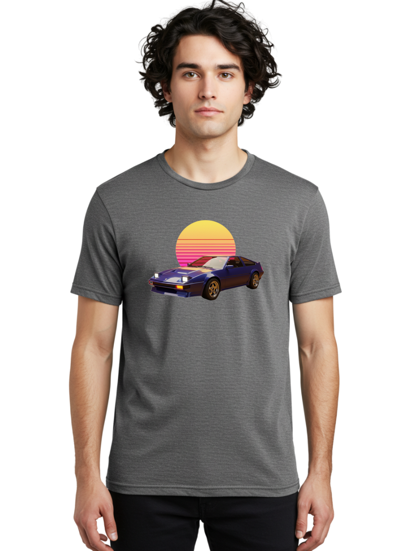 Nissan-280Zx Men'S Graphic Tee, 100% Cotton, Comfortable Casual Summer Wear, Machine Washable, Retro Sports Car, Vintage Automobile, 80S Style, Pop Art, Neon Colors, Gradient Sun, Futuristic Design, Classic Ride, Nostalgic Feel, Bab037 8