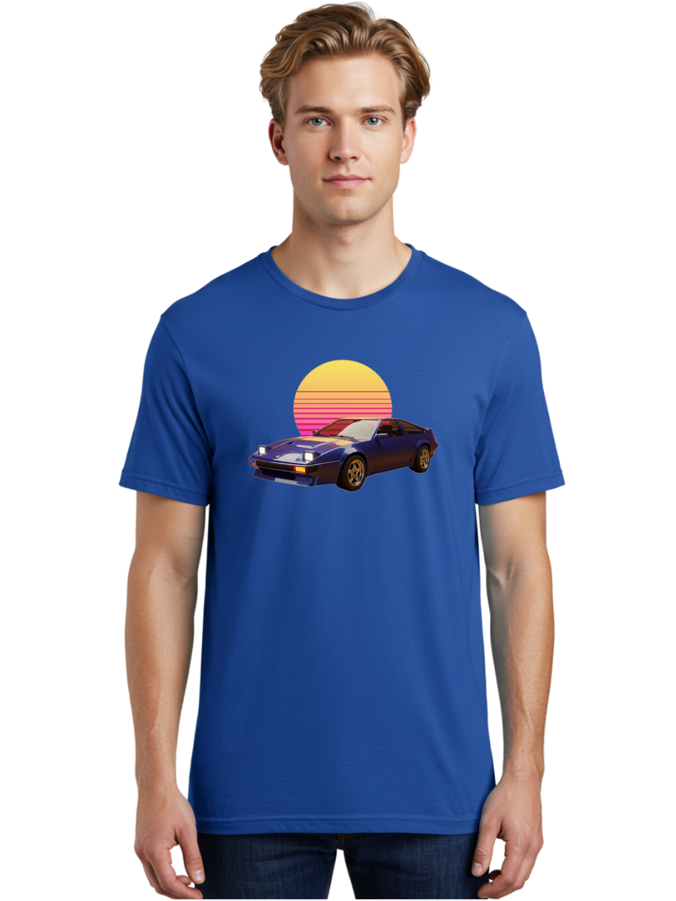 Nissan-280Zx Men'S Graphic Tee, 100% Cotton, Comfortable Casual Summer Wear, Machine Washable, Retro Sports Car, Vintage Automobile, 80S Style, Pop Art, Neon Colors, Gradient Sun, Futuristic Design, Classic Ride, Nostalgic Feel, Bab037 22
