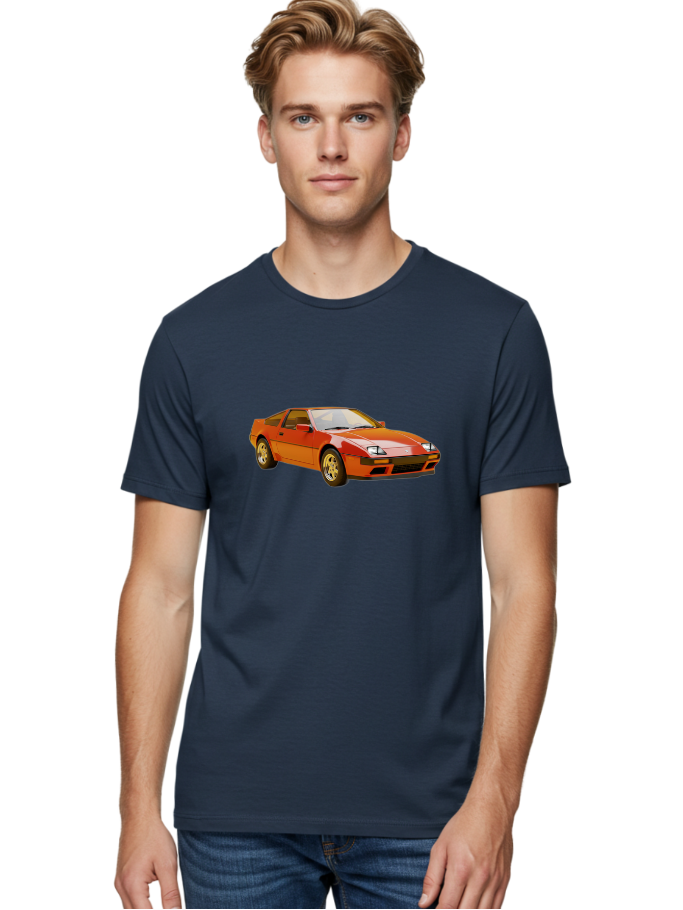 Nissan-300Zx-1 Men'S Graphic Tee, 100% Cotton, Comfortable Casual Summer Wear, Machine Washable, Nissan 300Zx Sports Car, Orange Sports Car, Classic Car Design, Vintage Automobile, Retro Style, Sleek, High-Performance Vehicle, Automotive Art Bab038 28