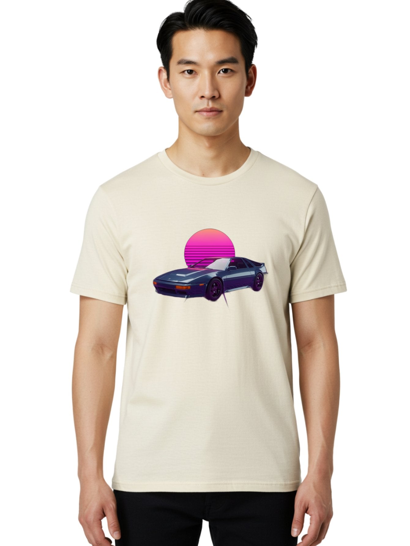 Nissan-300Zx-4 Men'S Graphic Tee, 100% Cotton, Comfortable Casual Summer Wear, Machine Washable, Classic Sports Car, Retro Futuristic, Sleek Design, Purple Car, Vaporwave Aesthetic, 80S Style, Synthwave Art, Pink Sunset, Nostalgic Feel, Bab041 29
