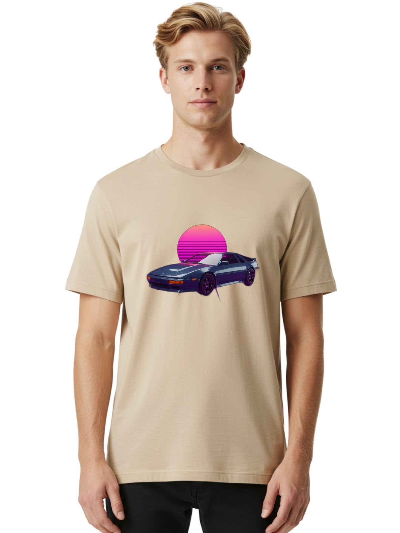 Nissan-300Zx-4 Men'S Graphic Tee, 100% Cotton, Comfortable Casual Summer Wear, Machine Washable, Classic Sports Car, Retro Futuristic, Sleek Design, Purple Car, Vaporwave Aesthetic, 80S Style, Synthwave Art, Pink Sunset, Nostalgic Feel, Bab041 26