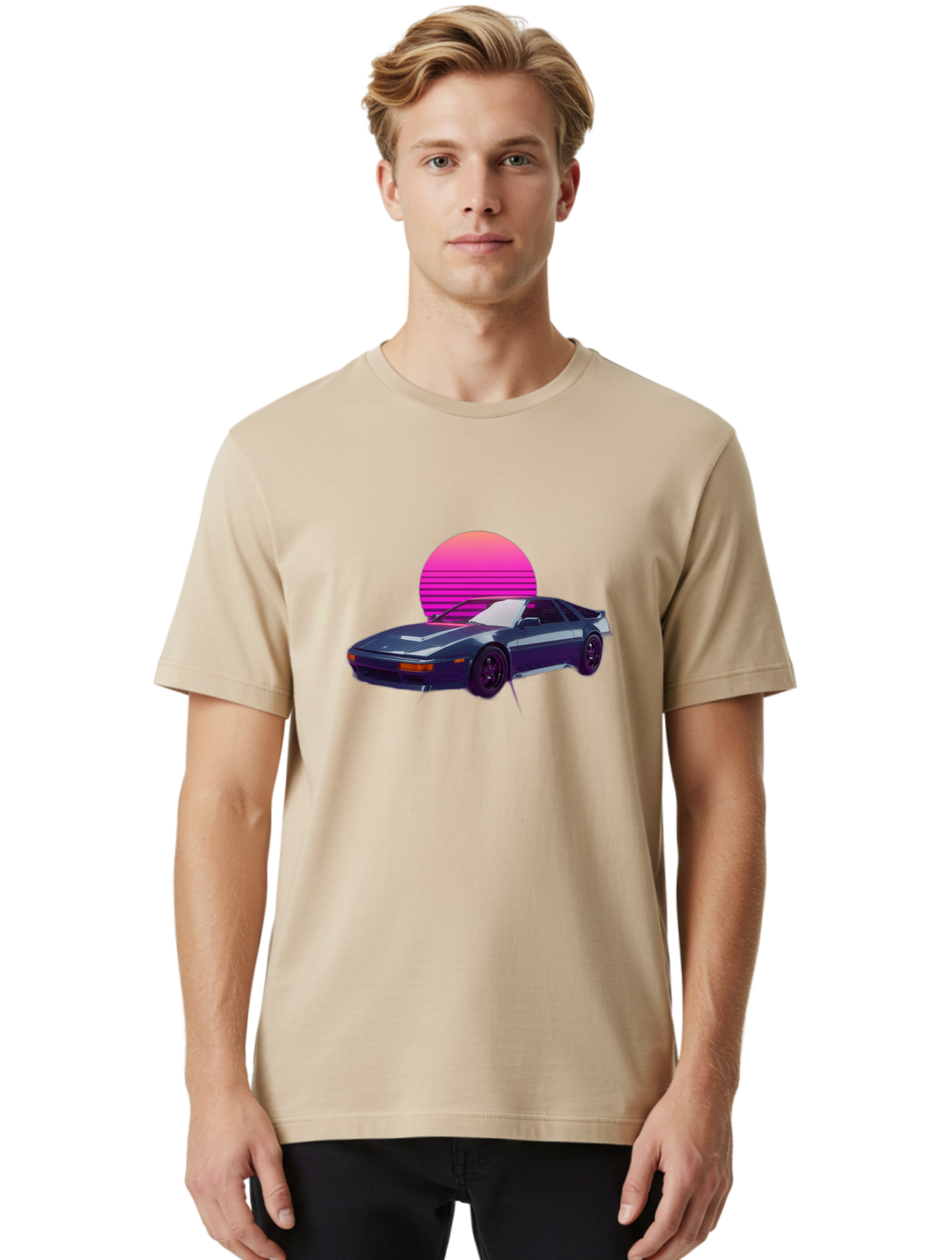 Nissan-300Zx-4 Men'S Graphic Tee, 100% Cotton, Comfortable Casual Summer Wear, Machine Washable, Classic Sports Car, Retro Futuristic, Sleek Design, Purple Car, Vaporwave Aesthetic, 80S Style, Synthwave Art, Pink Sunset, Nostalgic Feel, Bab041 10