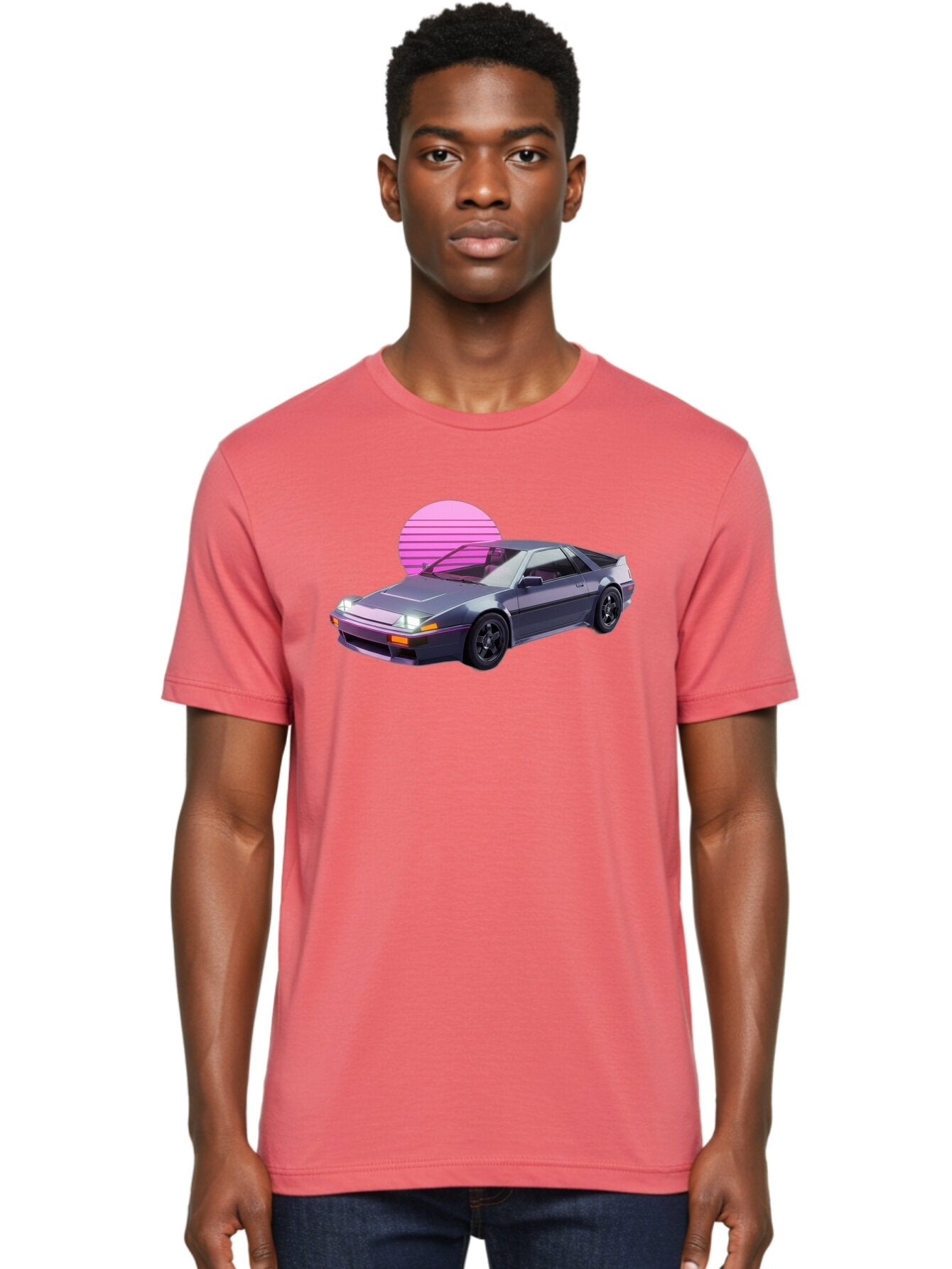 Nissan-300Zx-5 Men'S Graphic Tee, 100% Cotton, Comfortable Casual Summer Wear, Machine Washable, Nissan 300Zx Sports Car, Retro Futuristic Design, Sleek Gray Body, Black Wheels, Pink Accents, Neon Lights, Vaporwave Aesthetic, Synthwave Style Bab042 20