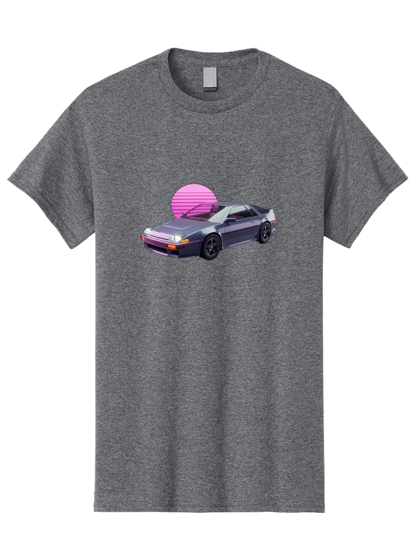 Nissan-300Zx-5 Men'S Graphic Tee, 100% Cotton, Comfortable Casual Summer Wear, Machine Washable, Nissan 300Zx Sports Car, Retro Futuristic Design, Sleek Gray Body, Black Wheels, Pink Accents, Neon Lights, Vaporwave Aesthetic, Synthwave Style Bab042 14