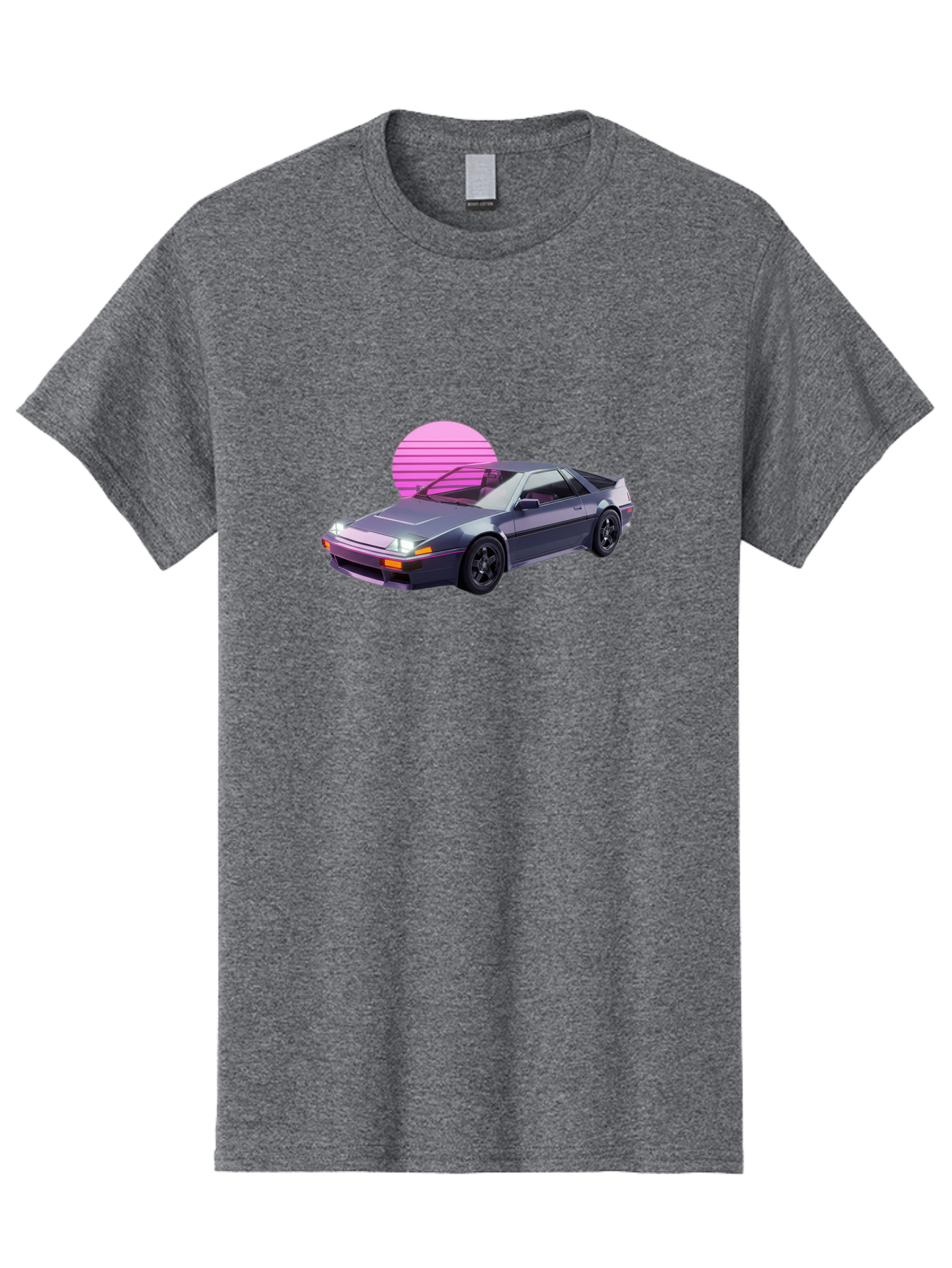 Nissan-300Zx-5 Men'S Graphic Tee, 100% Cotton, Comfortable Casual Summer Wear, Machine Washable, Nissan 300Zx Sports Car, Retro Futuristic Design, Sleek Gray Body, Black Wheels, Pink Accents, Neon Lights, Vaporwave Aesthetic, Synthwave Style Bab042 3