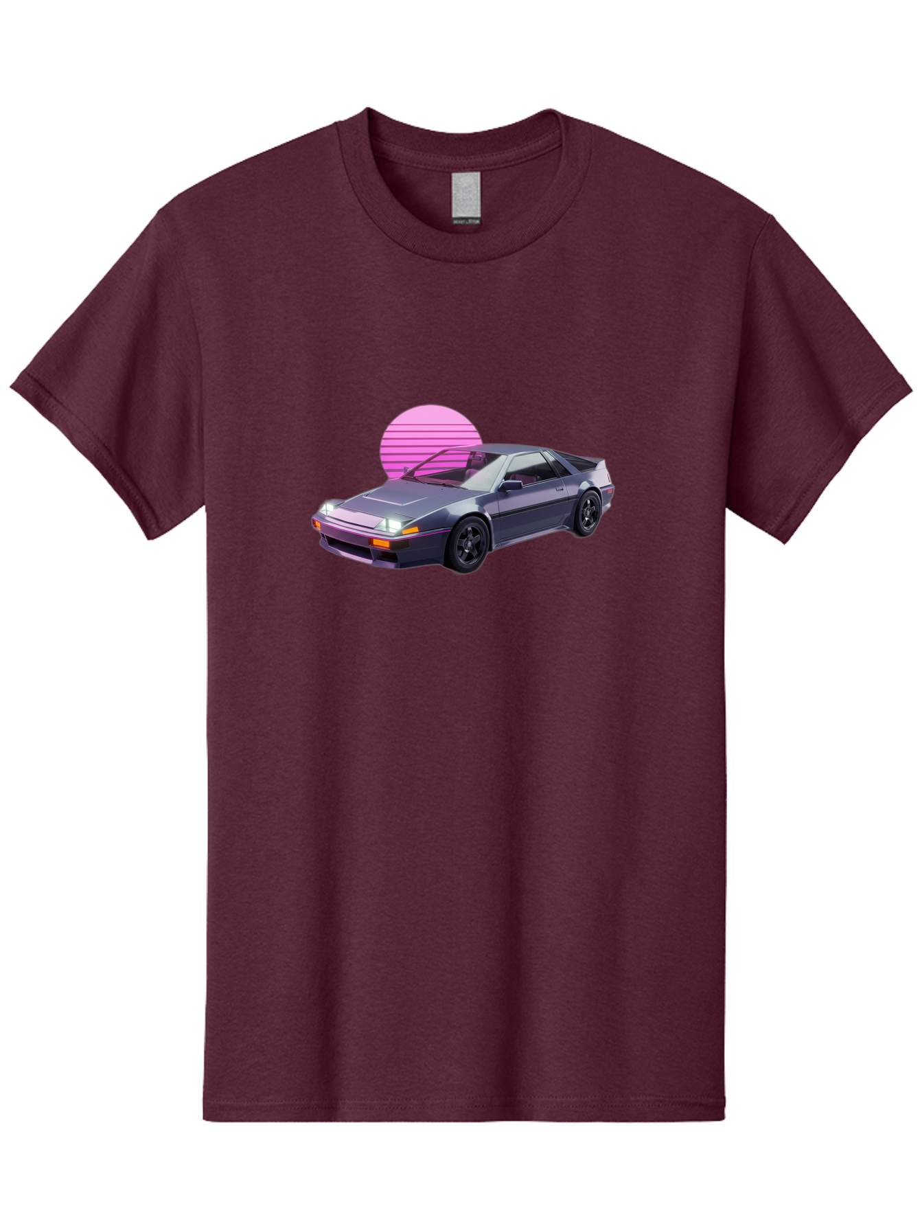 Nissan-300Zx-5 Men'S Graphic Tee, 100% Cotton, Comfortable Casual Summer Wear, Machine Washable, Nissan 300Zx Sports Car, Retro Futuristic Design, Sleek Gray Body, Black Wheels, Pink Accents, Neon Lights, Vaporwave Aesthetic, Synthwave Style Bab042 5