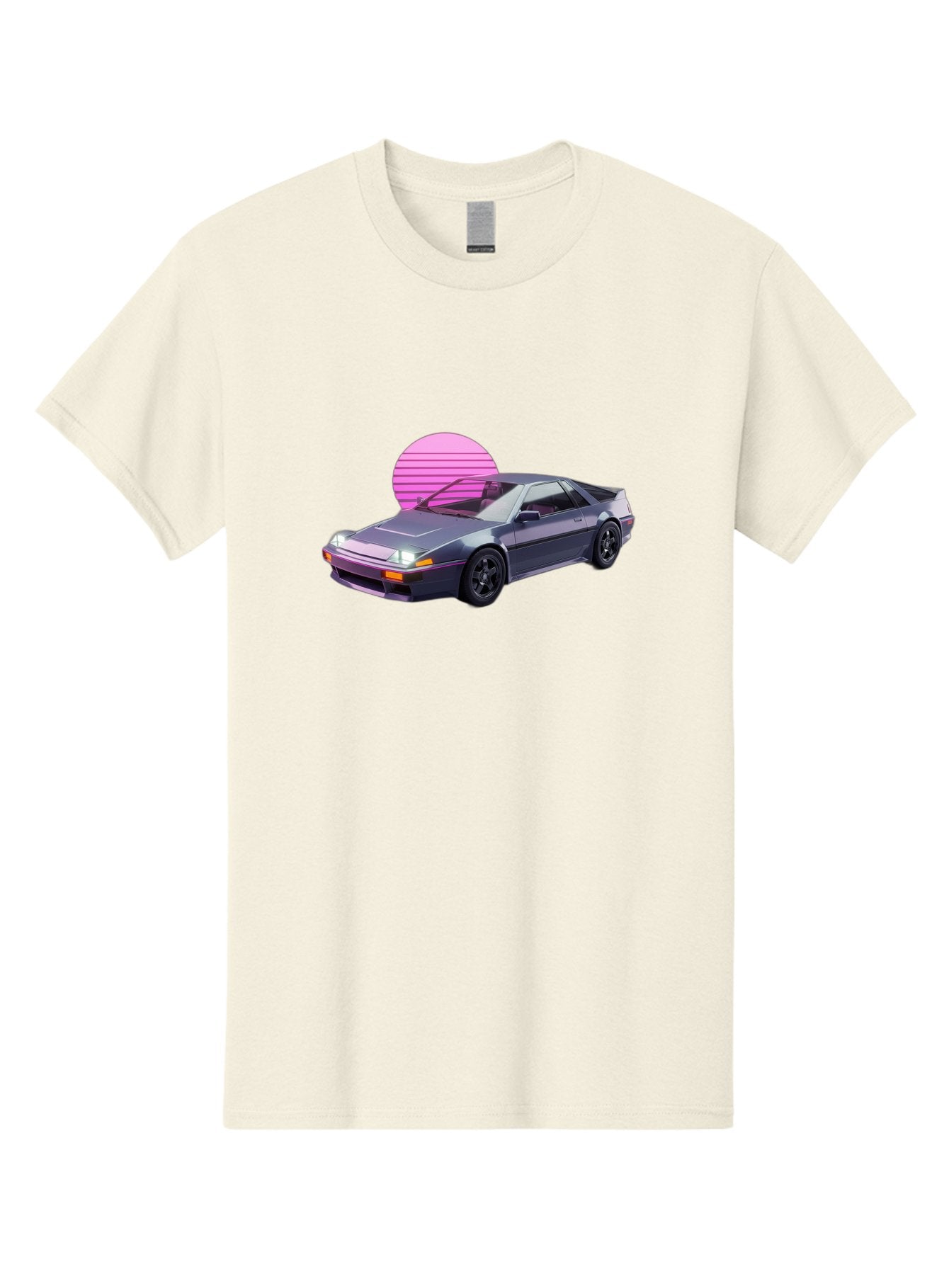Nissan-300Zx-5 Men'S Graphic Tee, 100% Cotton, Comfortable Casual Summer Wear, Machine Washable, Nissan 300Zx Sports Car, Retro Futuristic Design, Sleek Gray Body, Black Wheels, Pink Accents, Neon Lights, Vaporwave Aesthetic, Synthwave Style Bab042