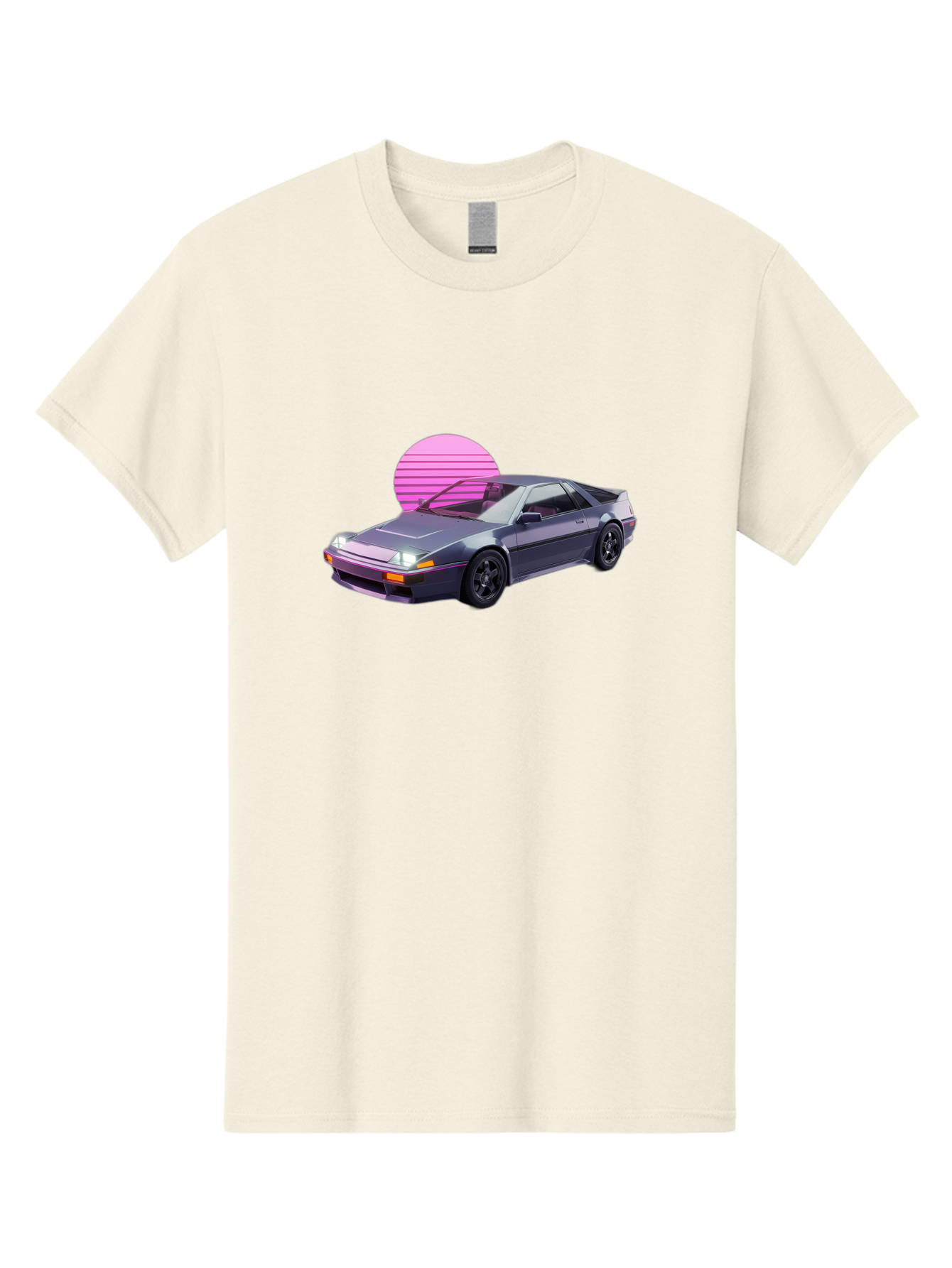 Nissan-300Zx-5 Men'S Graphic Tee, 100% Cotton, Comfortable Casual Summer Wear, Machine Washable, Nissan 300Zx Sports Car, Retro Futuristic Design, Sleek Gray Body, Black Wheels, Pink Accents, Neon Lights, Vaporwave Aesthetic, Synthwave Style Bab042 21