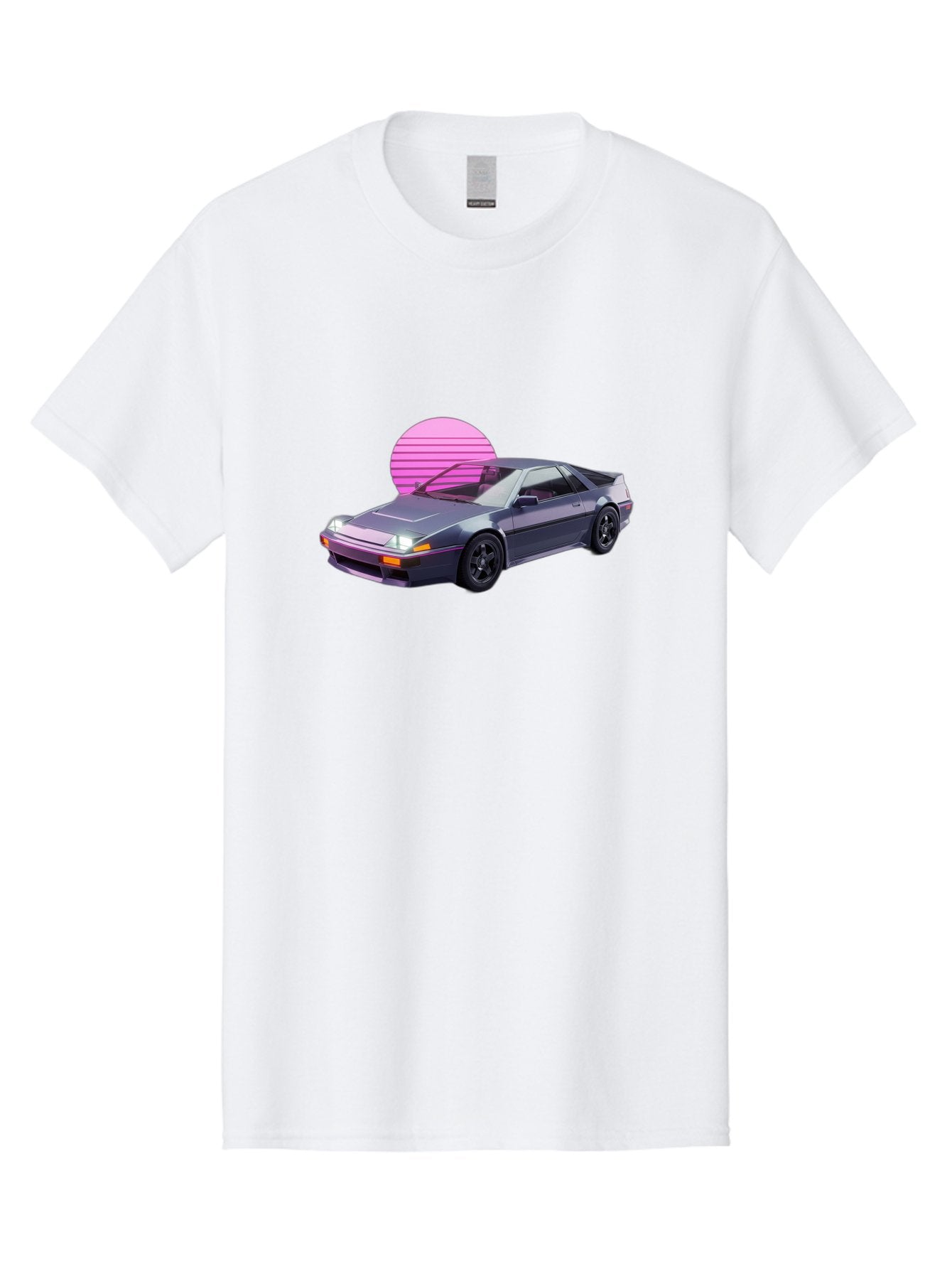 Nissan-300Zx-5 Men'S Graphic Tee, 100% Cotton, Comfortable Casual Summer Wear, Machine Washable, Nissan 300Zx Sports Car, Retro Futuristic Design, Sleek Gray Body, Black Wheels, Pink Accents, Neon Lights, Vaporwave Aesthetic, Synthwave Style Bab042