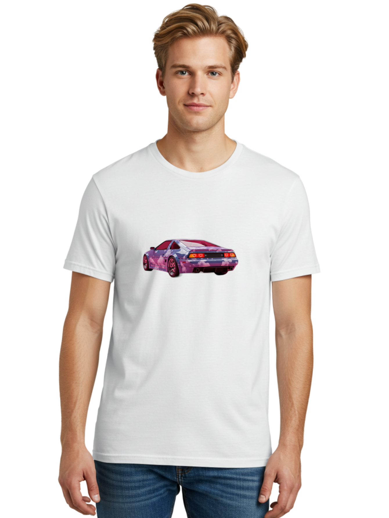 Nissan-S13 Men'S Graphic Tee, 100% Cotton, Comfortable Casual Summer Wear, Machine Washable, Nissan S13 Coupe, Pastel Clouds Wrap, Heart-Shaped Taillights, Unique Car Design, Vibrant Pastel Colors, Custom Car Wrap, Aesthetic Car, Bab044 6