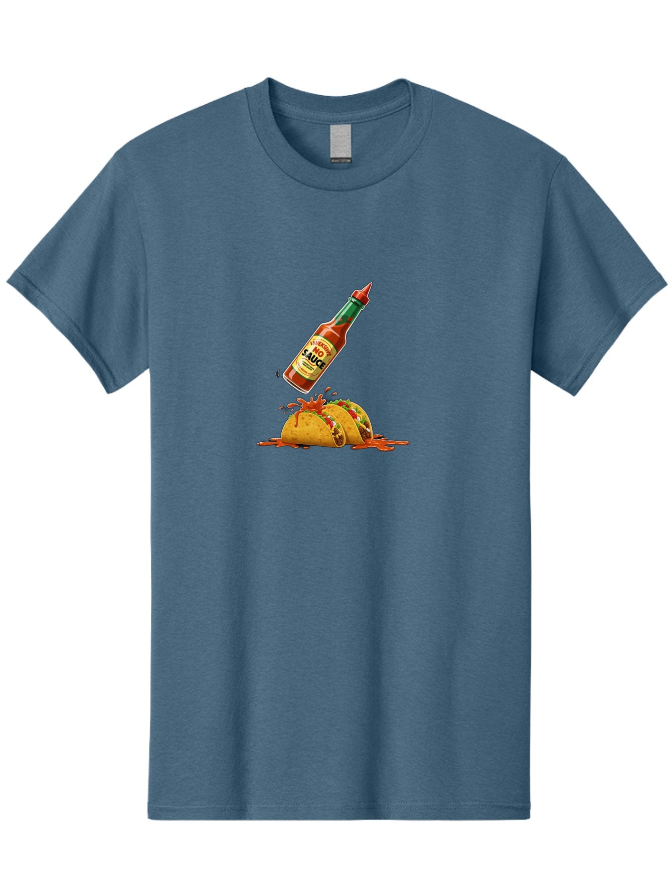 No-Sauce Men'S Graphic Tee, 100% Cotton, Comfortable Casual Summer Wear, Machine Washable, Hot Sauce Splashing On Tacos, Spicy Food, Mexican Cuisine, Taco Tuesday, Flavorful Dishes, Spicy Kick Bab045