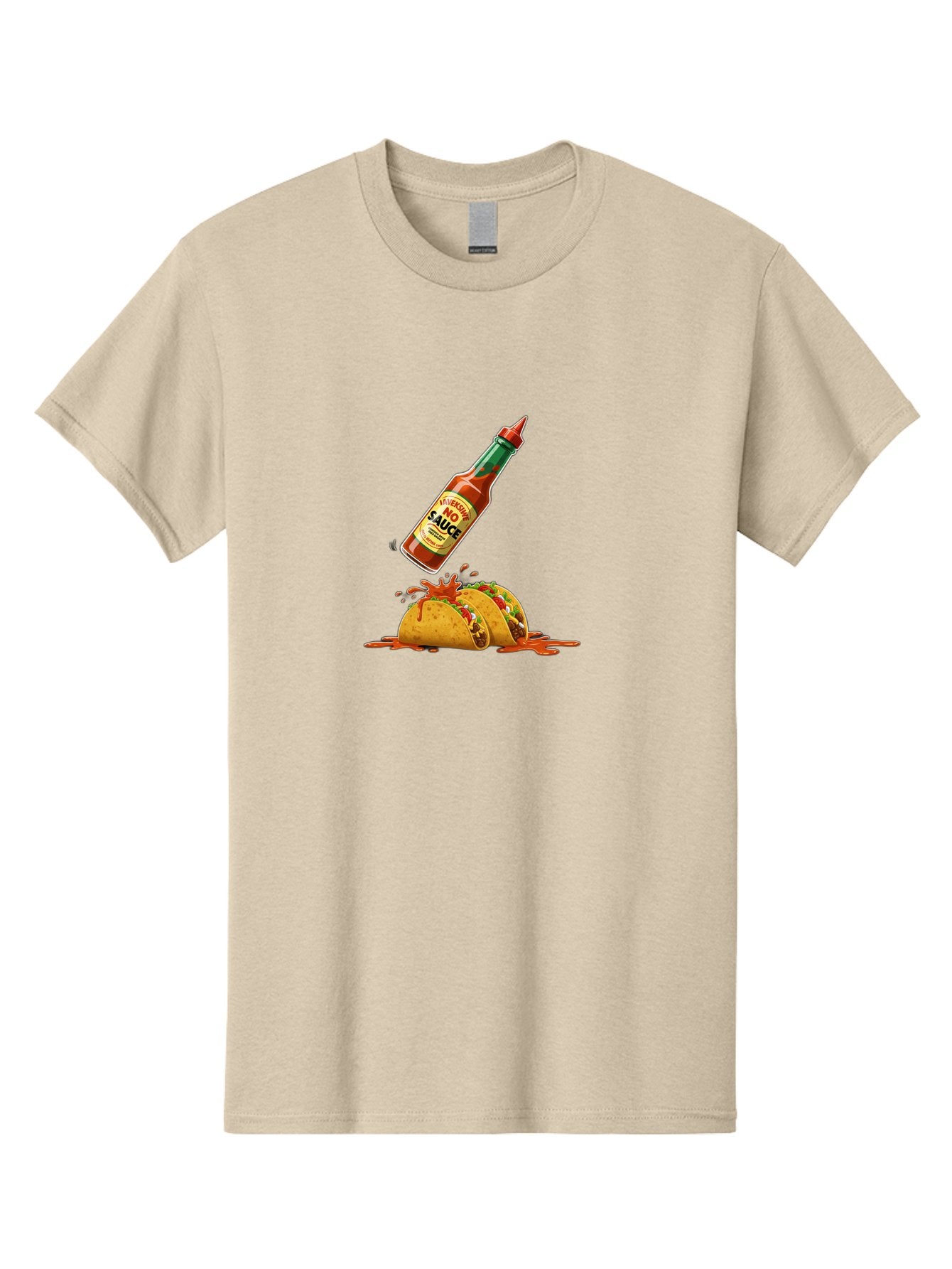 No-Sauce Men'S Graphic Tee, 100% Cotton, Comfortable Casual Summer Wear, Machine Washable, Hot Sauce Splashing On Tacos, Spicy Food, Mexican Cuisine, Taco Tuesday, Flavorful Dishes, Spicy Kick Bab045 3