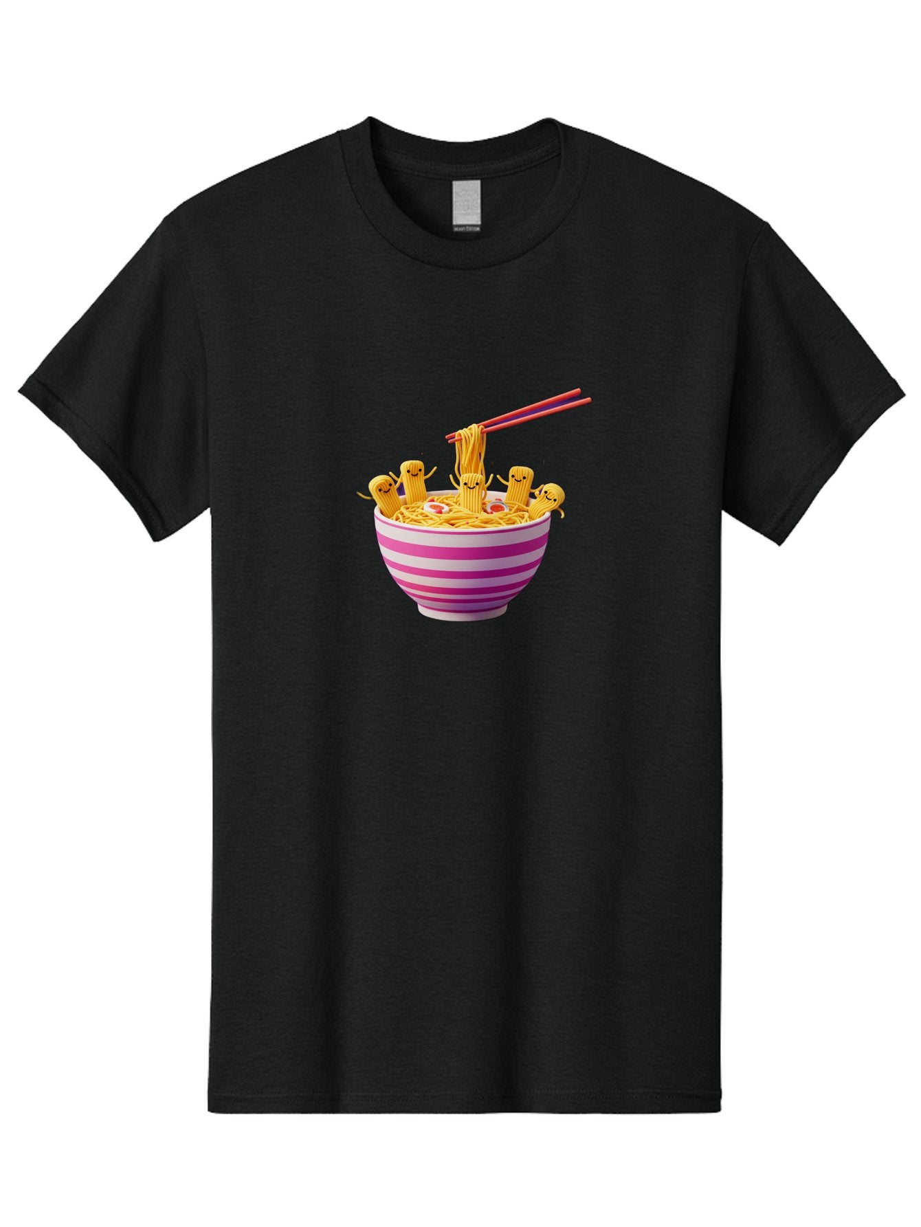 Noodles-With-Faces Men'S Graphic Tee, 100% Cotton, Comfortable Casual Summer Wear, Machine Washable, Bowl Of Noodles, Cartoon Bamboo Sticks, Playful Chopsticks, Fun Design, Asian Cuisine, Kawaii Characters, Noodle Lovers, Meal Time, Bab046