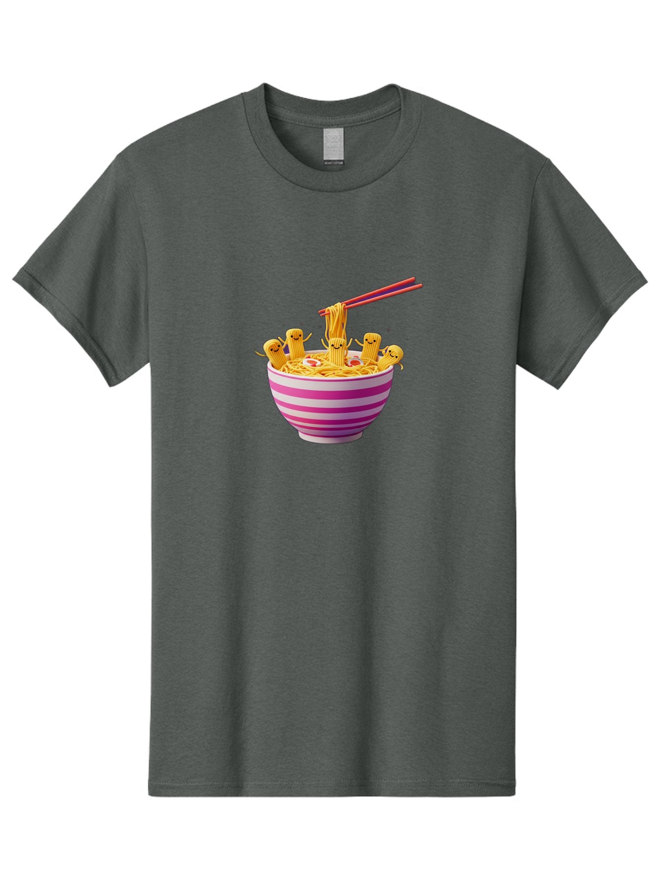 Noodles-With-Faces Men'S Graphic Tee, 100% Cotton, Comfortable Casual Summer Wear, Machine Washable, Bowl Of Noodles, Cartoon Bamboo Sticks, Playful Chopsticks, Fun Design, Asian Cuisine, Kawaii Characters, Noodle Lovers, Meal Time, Bab046 11