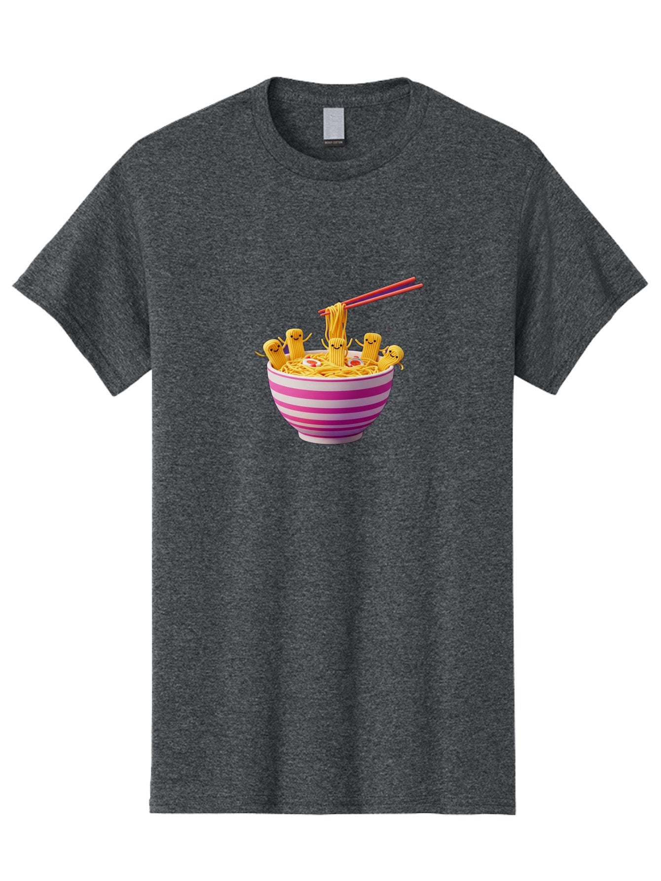 Noodles-With-Faces Men'S Graphic Tee, 100% Cotton, Comfortable Casual Summer Wear, Machine Washable, Bowl Of Noodles, Cartoon Bamboo Sticks, Playful Chopsticks, Fun Design, Asian Cuisine, Kawaii Characters, Noodle Lovers, Meal Time, Bab046 6