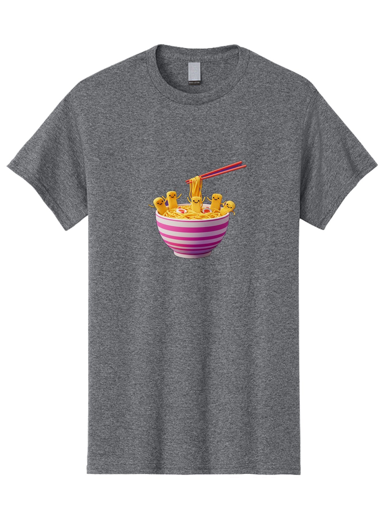 Noodles-With-Faces Men'S Graphic Tee, 100% Cotton, Comfortable Casual Summer Wear, Machine Washable, Bowl Of Noodles, Cartoon Bamboo Sticks, Playful Chopsticks, Fun Design, Asian Cuisine, Kawaii Characters, Noodle Lovers, Meal Time, Bab046 12