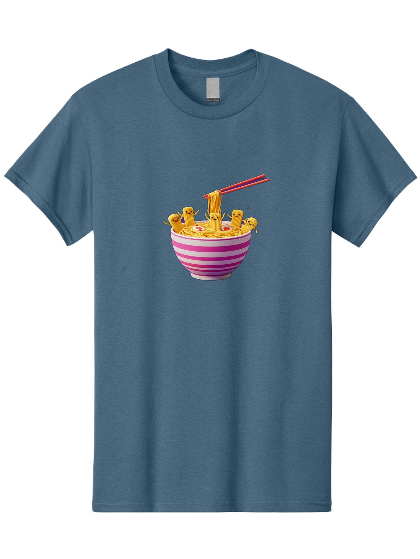 Noodles-With-Faces Men'S Graphic Tee, 100% Cotton, Comfortable Casual Summer Wear, Machine Washable, Bowl Of Noodles, Cartoon Bamboo Sticks, Playful Chopsticks, Fun Design, Asian Cuisine, Kawaii Characters, Noodle Lovers, Meal Time, Bab046 15