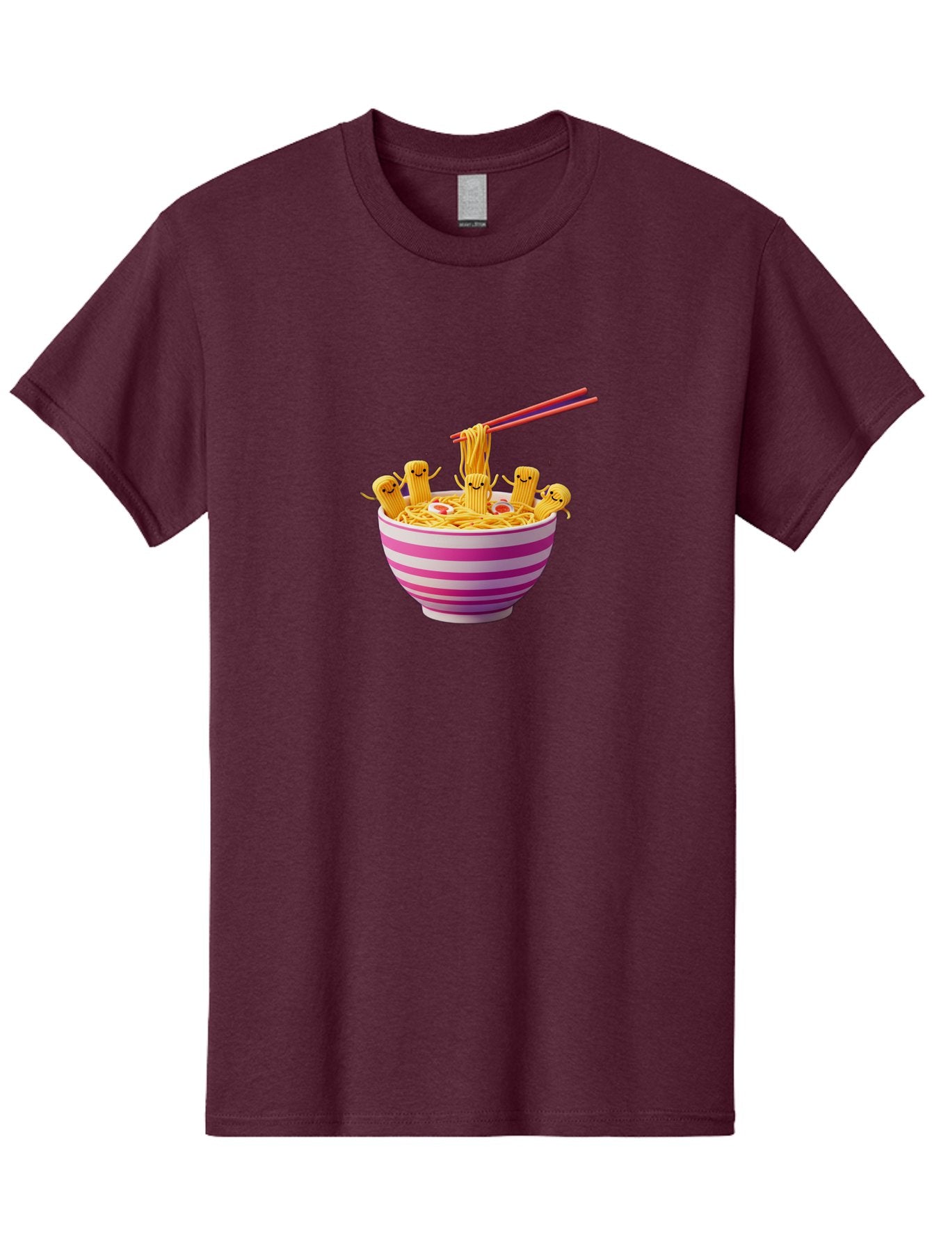 Noodles-With-Faces Men'S Graphic Tee, 100% Cotton, Comfortable Casual Summer Wear, Machine Washable, Bowl Of Noodles, Cartoon Bamboo Sticks, Playful Chopsticks, Fun Design, Asian Cuisine, Kawaii Characters, Noodle Lovers, Meal Time, Bab046