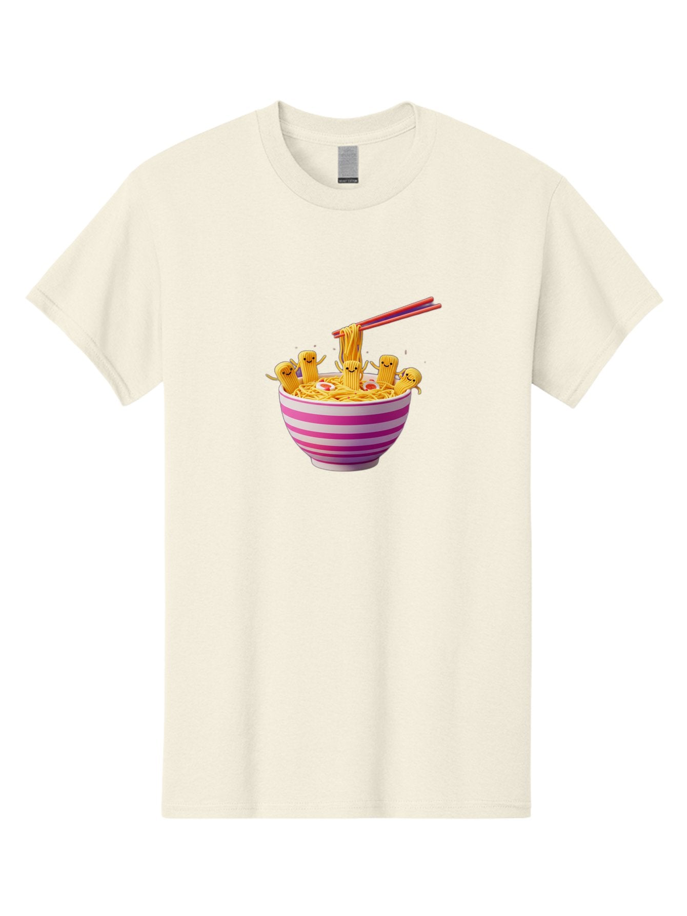 Noodles-With-Faces Men'S Graphic Tee, 100% Cotton, Comfortable Casual Summer Wear, Machine Washable, Bowl Of Noodles, Cartoon Bamboo Sticks, Playful Chopsticks, Fun Design, Asian Cuisine, Kawaii Characters, Noodle Lovers, Meal Time, Bab046 7