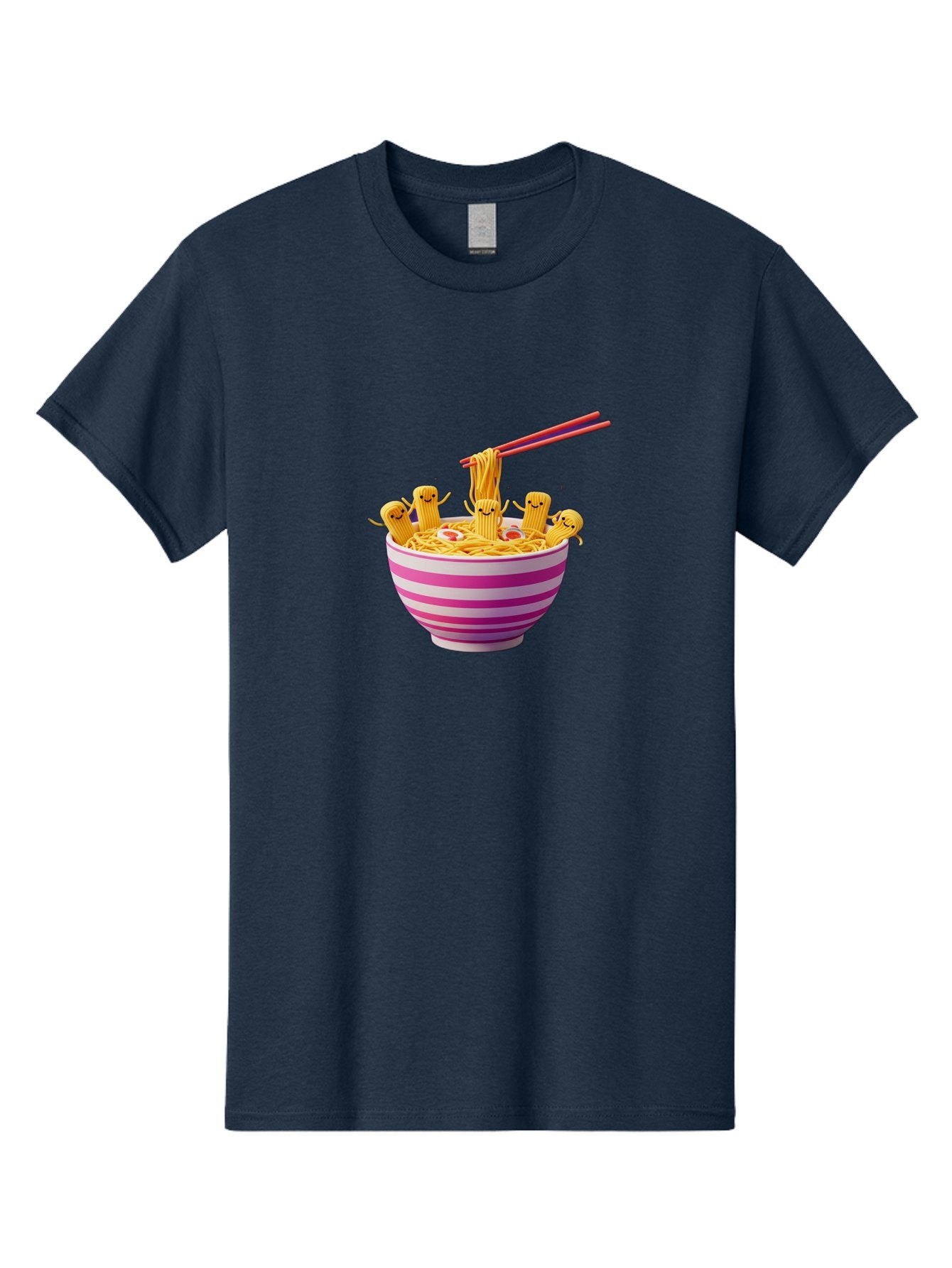 Noodles-With-Faces Men'S Graphic Tee, 100% Cotton, Comfortable Casual Summer Wear, Machine Washable, Bowl Of Noodles, Cartoon Bamboo Sticks, Playful Chopsticks, Fun Design, Asian Cuisine, Kawaii Characters, Noodle Lovers, Meal Time, Bab046 3